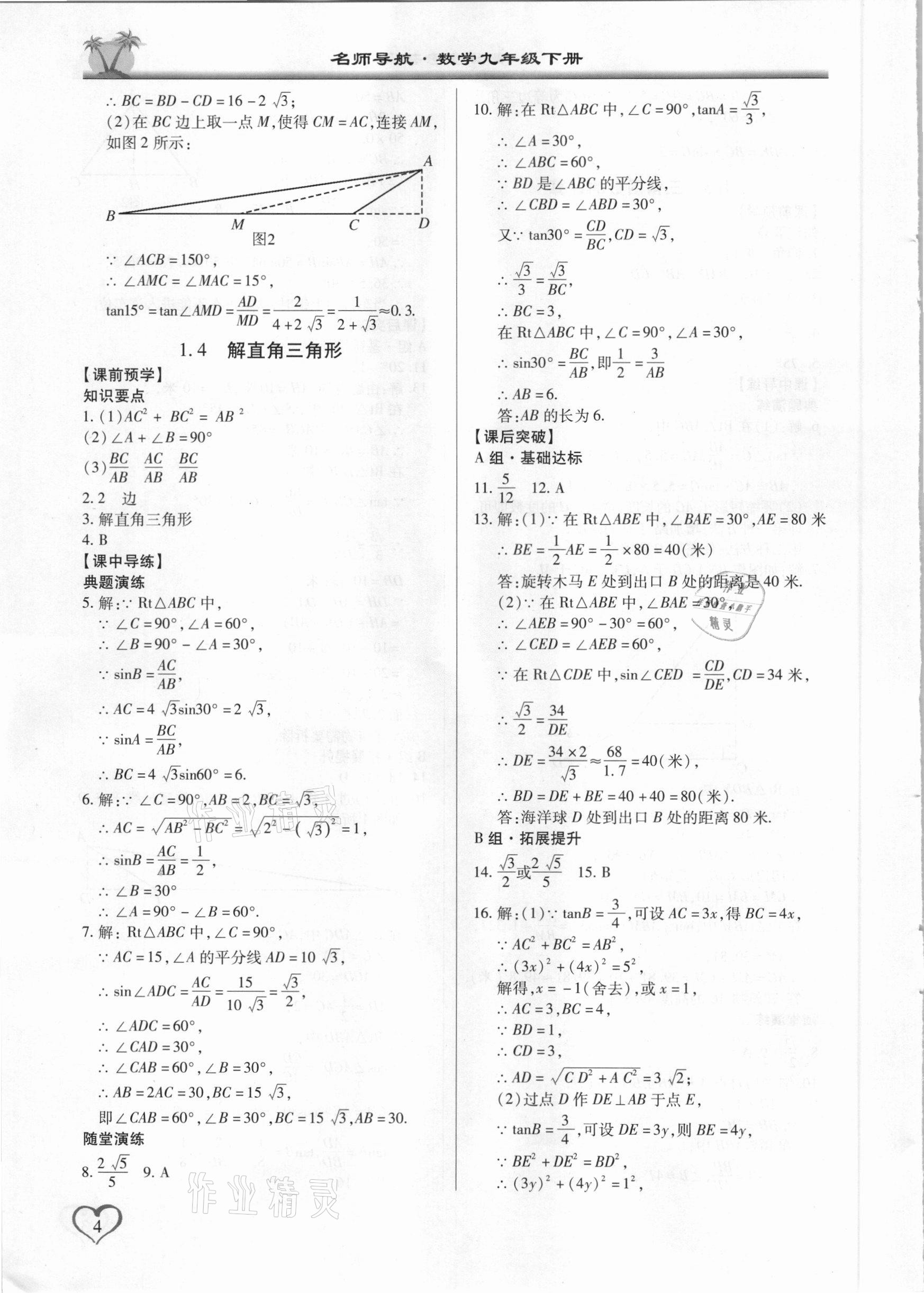 2021年名师导航九年级数学下册北师大版广东专版 第4页