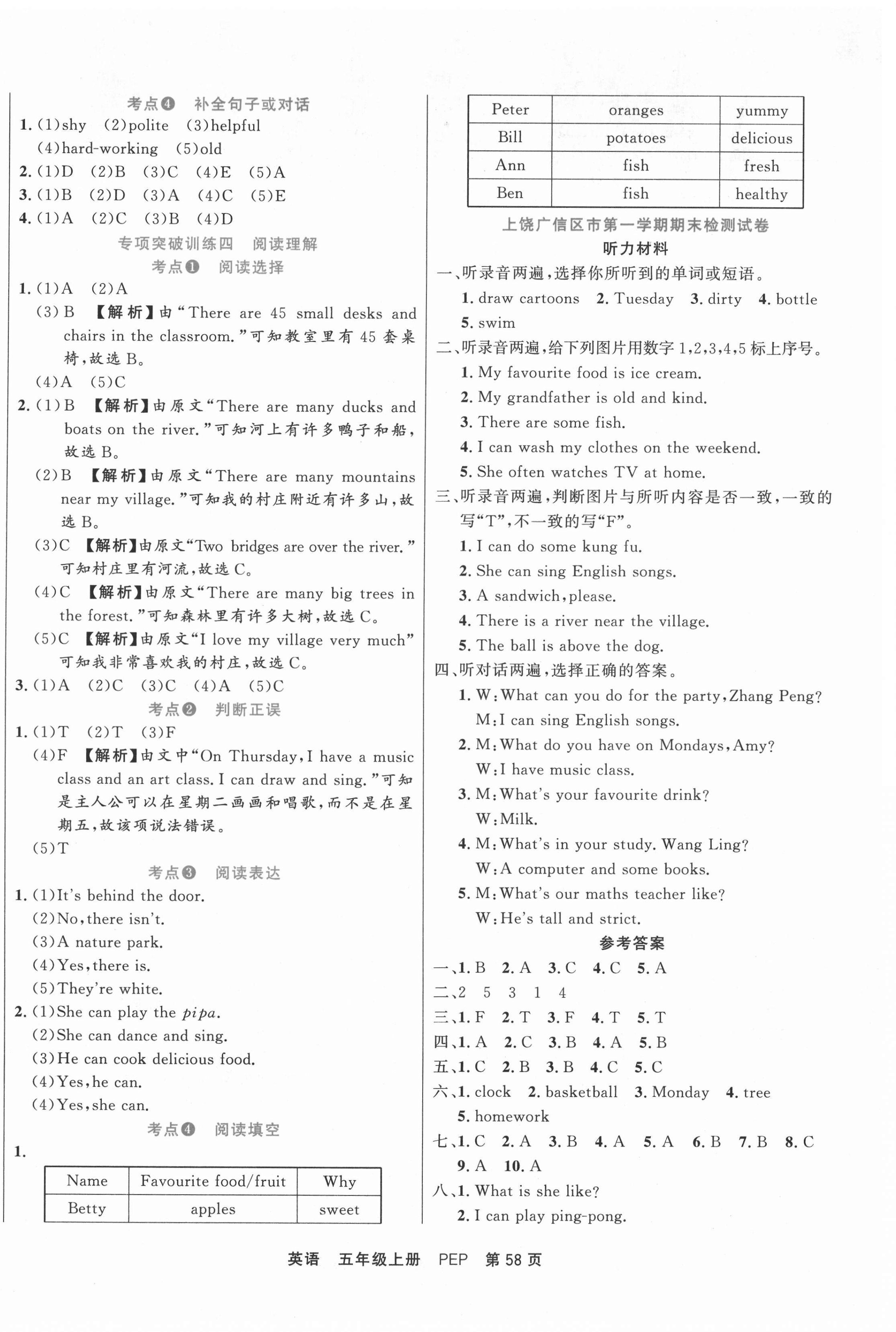 2020年期末真題匯編優(yōu)選卷五年級(jí)英語上冊(cè)人教版江西專版 參考答案第2頁