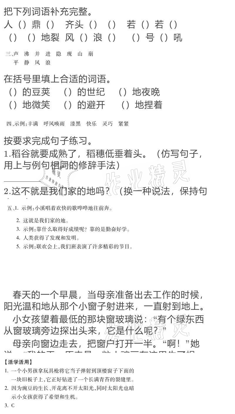 2020年世超金典育文乐园四年级上册人教版双色版 参考答案第5页