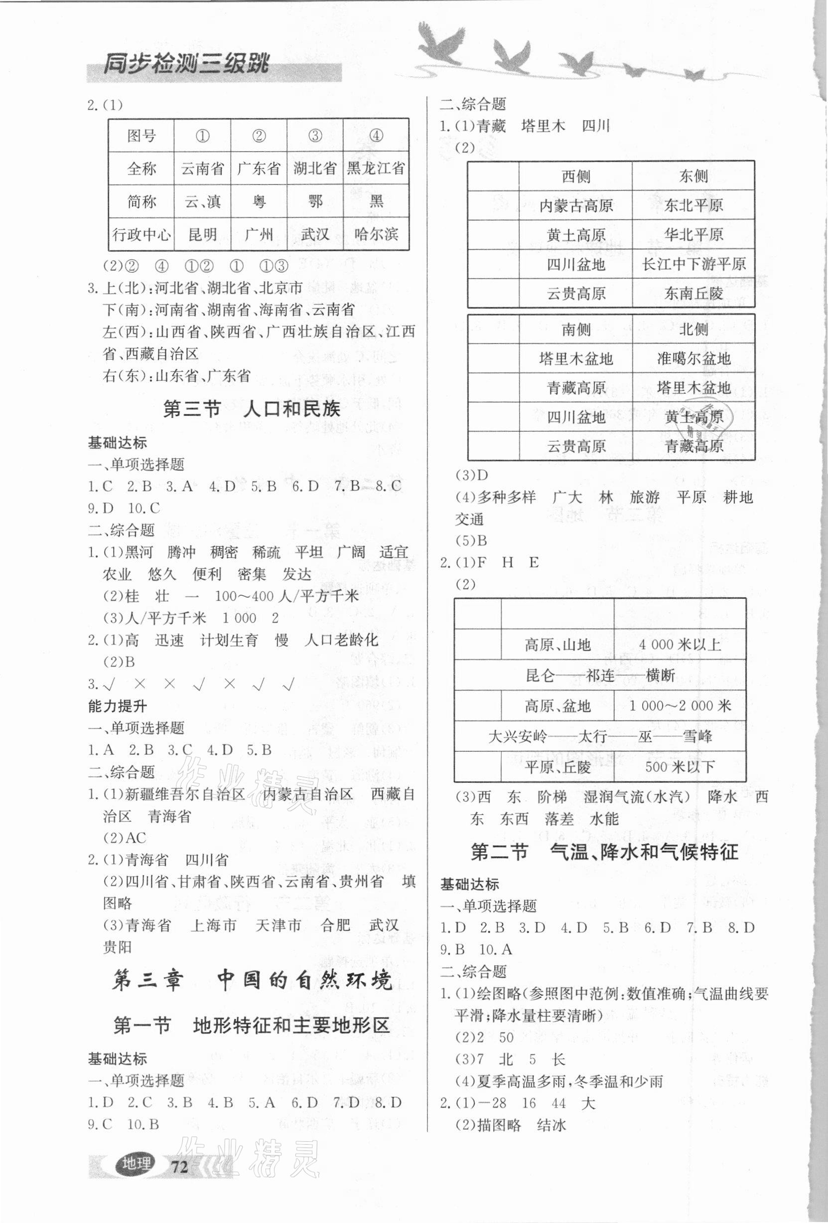 2020年同步檢測三級跳七年級地理上冊人教版 參考答案第2頁