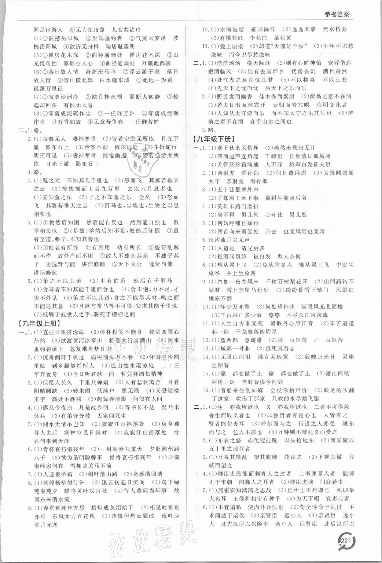 2021年初中總復習手冊語文54制青島出版社 參考答案第4頁