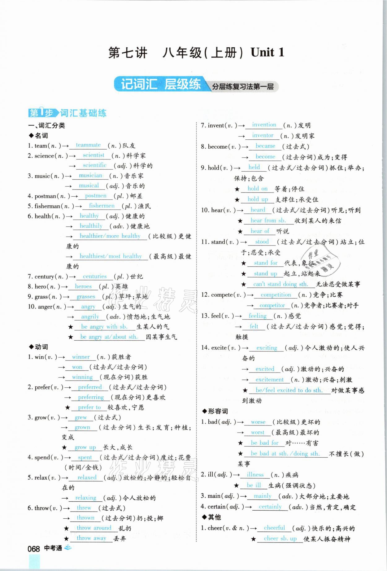 2021年中考通英語仁愛版河南專版鄭州大學出版社 參考答案第68頁