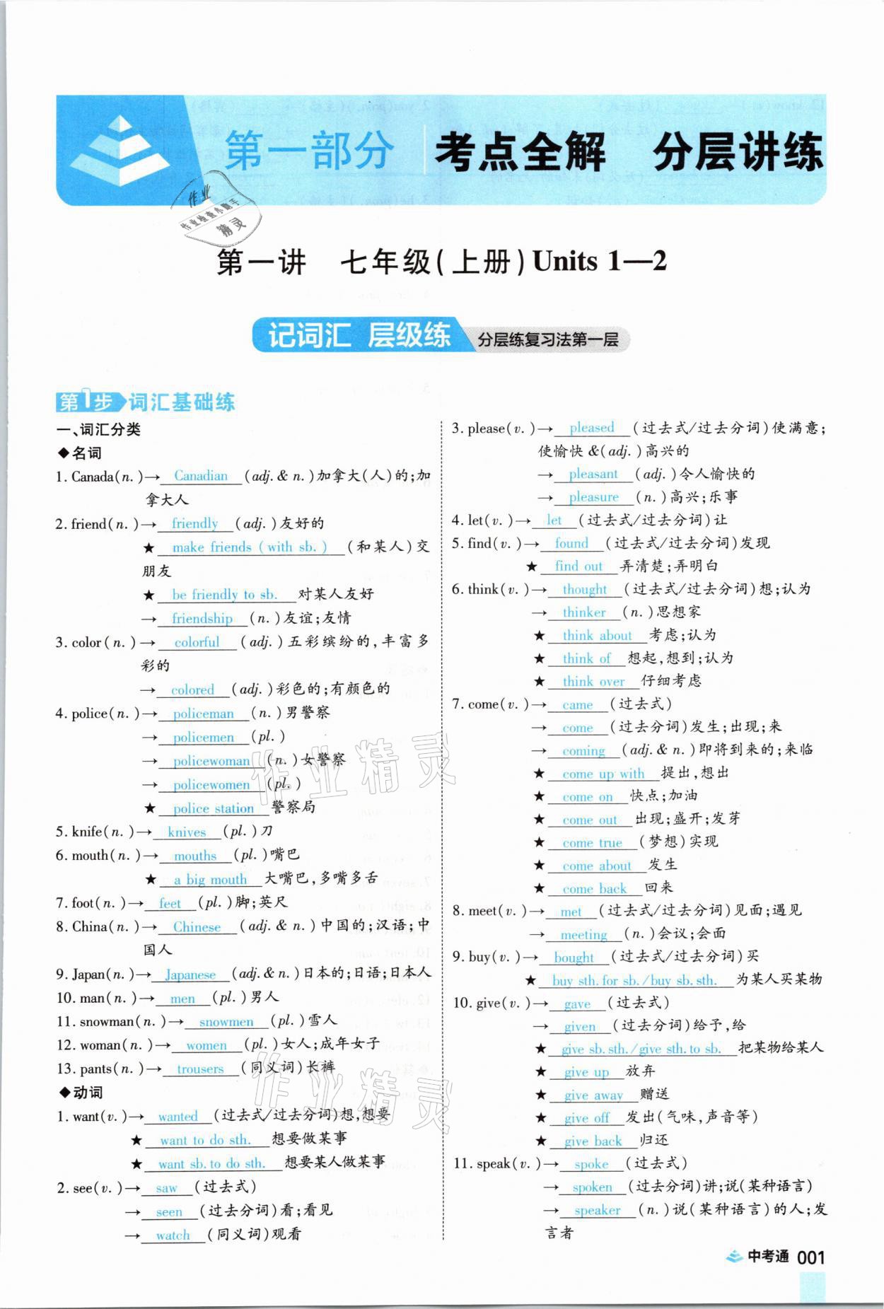 2021年中考通英語仁愛版河南專版鄭州大學(xué)出版社 參考答案第1頁