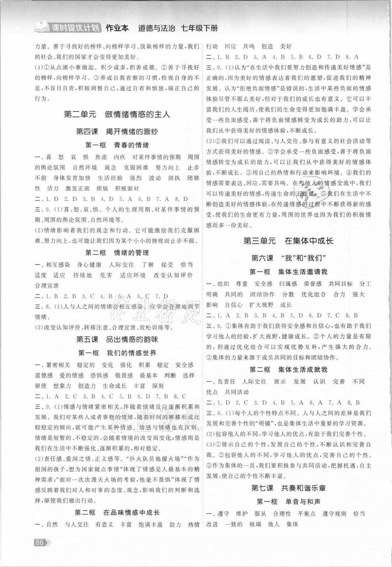 2021年課時(shí)提優(yōu)計(jì)劃作業(yè)本七年級道德與法治下冊人教版 第2頁