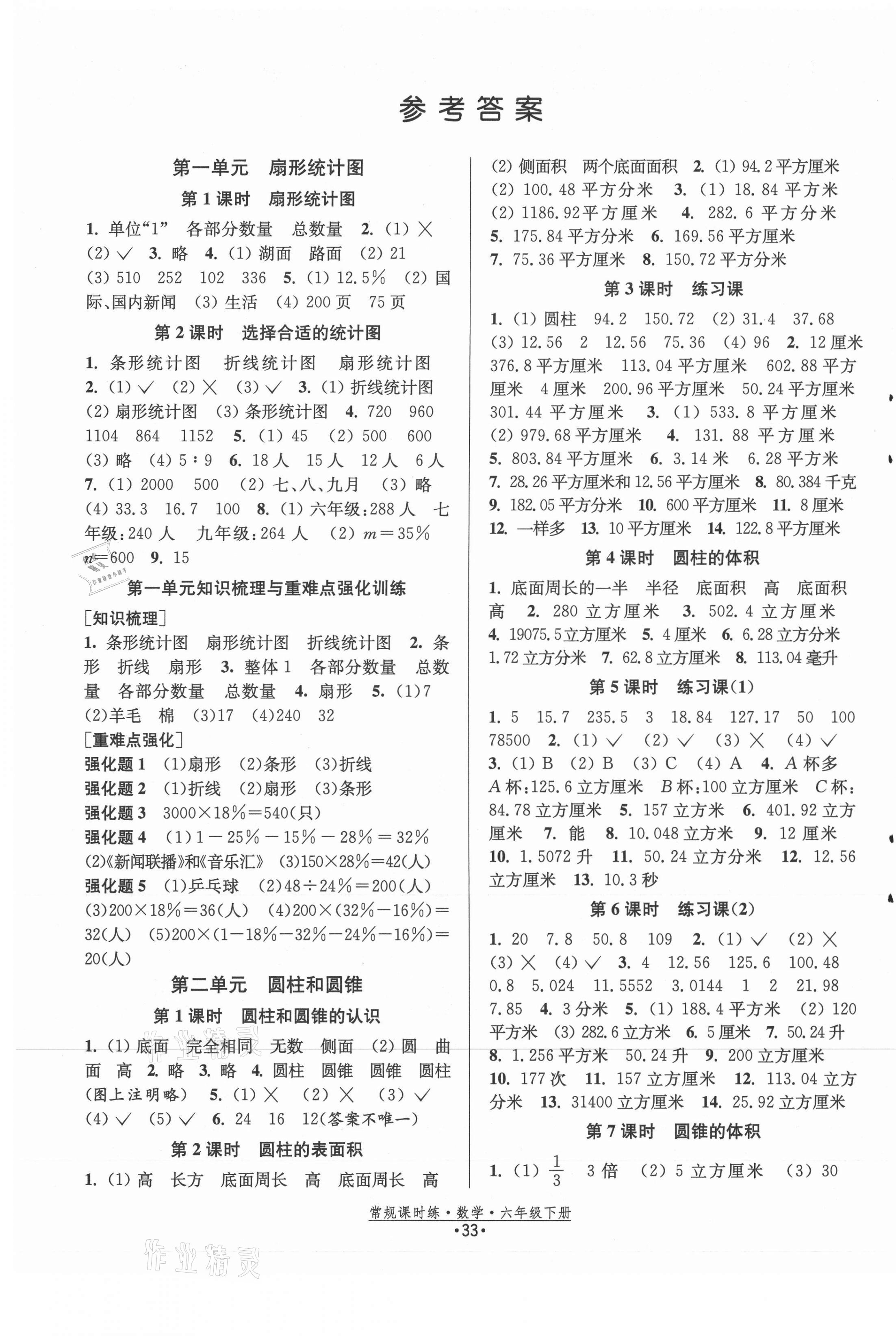 2021年常規(guī)課時(shí)練六年級(jí)數(shù)學(xué)下冊(cè)蘇教版 第1頁