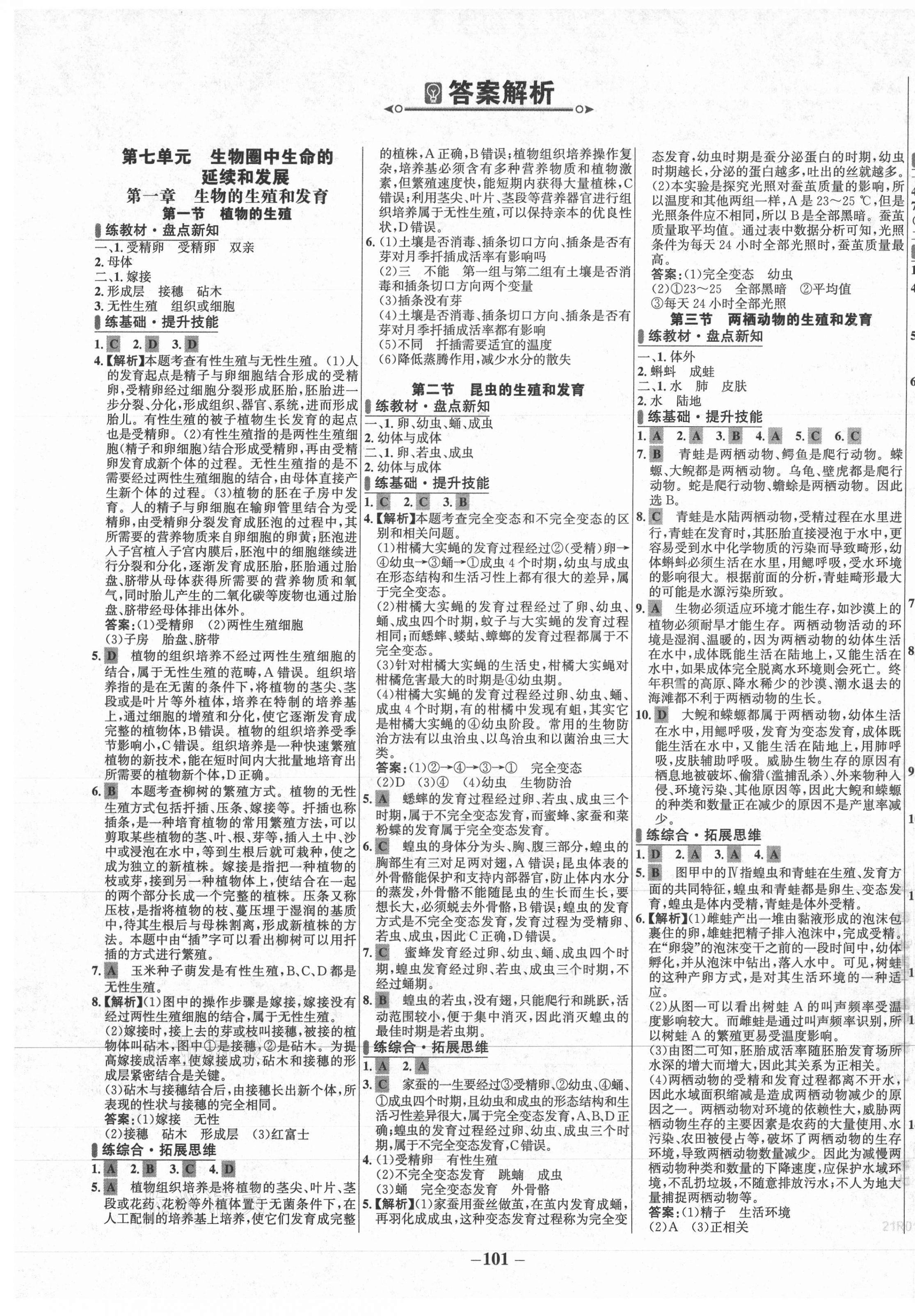 2021年世紀金榜百練百勝八年級生物下冊人教版 第1頁