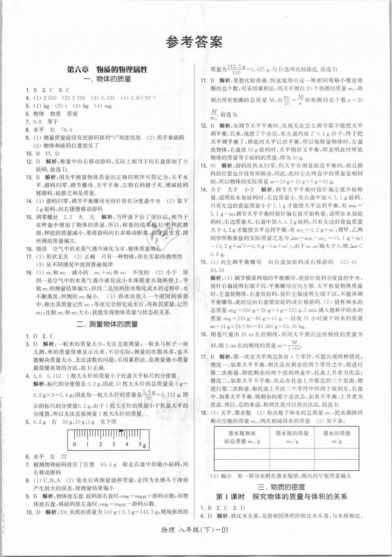 2021年領(lǐng)先一步三維提優(yōu)八年級物理下冊蘇科版 參考答案第1頁