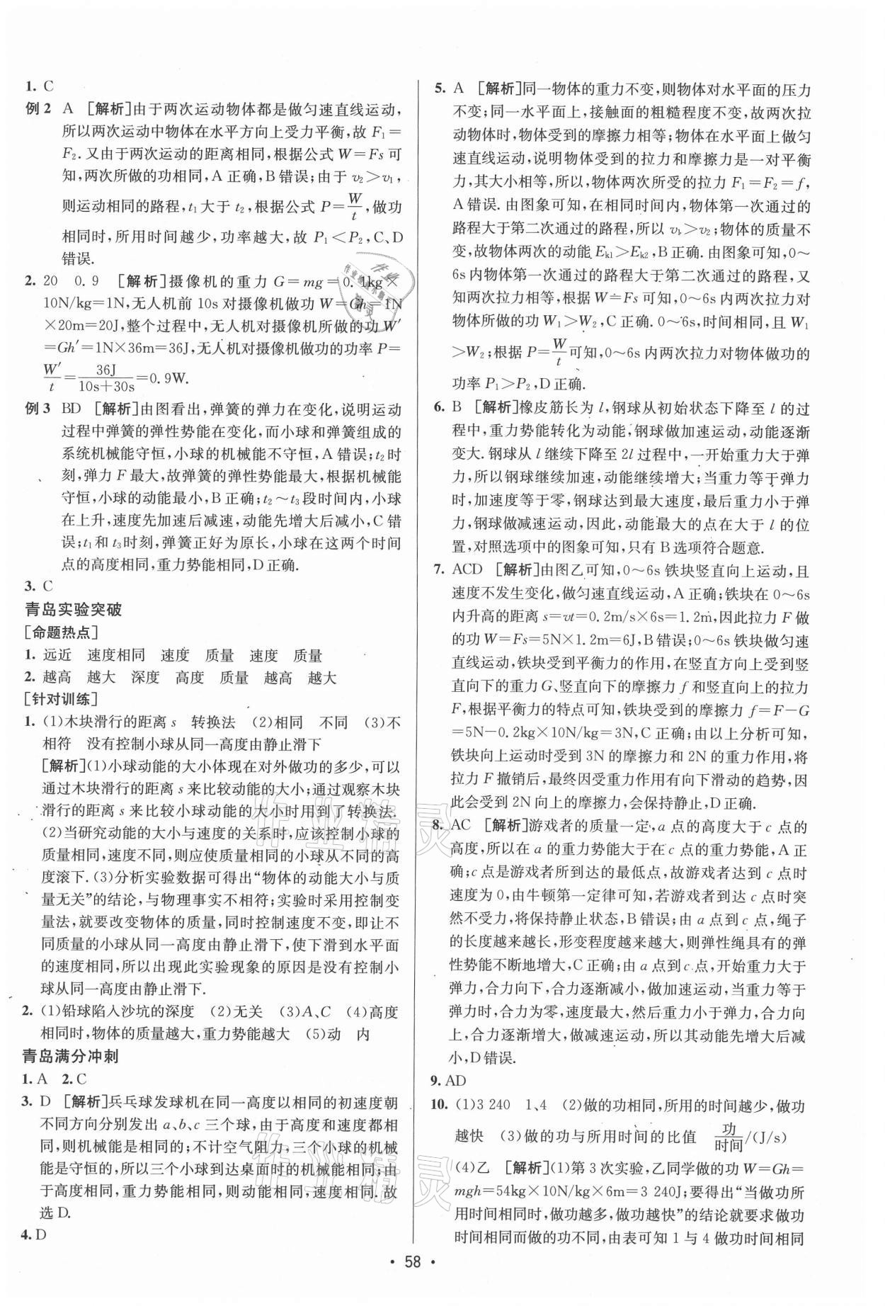 2021年升學(xué)錦囊物理青島專版 參考答案第14頁