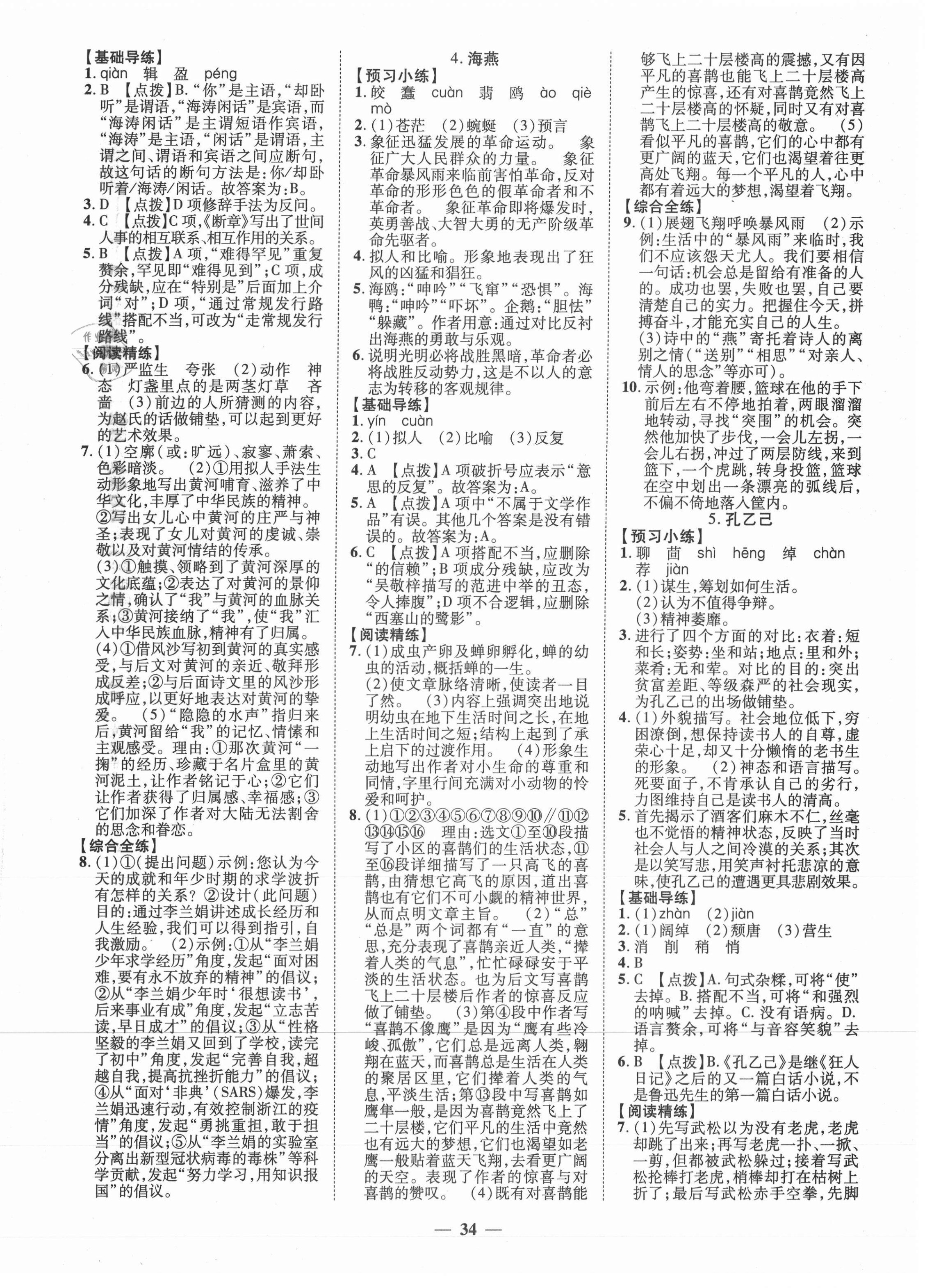 2021年本土教輔名校學(xué)案初中生輔導(dǎo)九年級語文下冊人教版 第2頁