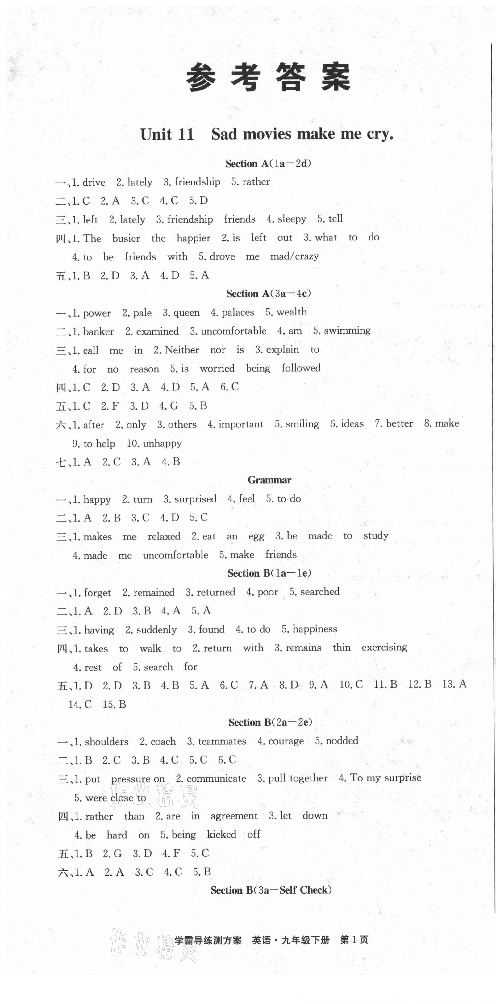 2021年學(xué)霸導(dǎo)練測方案九年級英語下冊人教版江西專版 第1頁