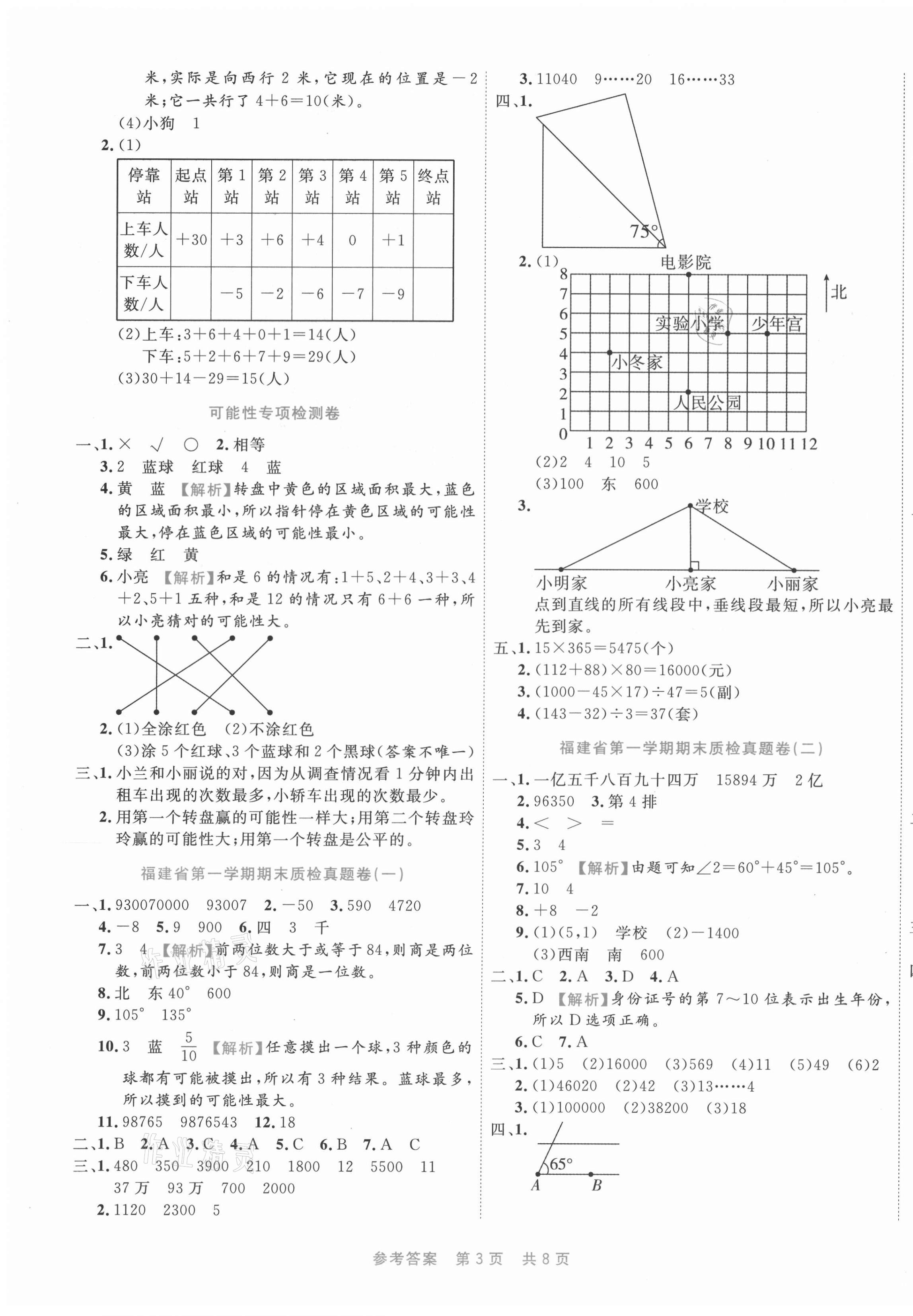 2020年期末真題匯編精選卷四年級數(shù)學(xué)上冊北師大版福建專用 第3頁