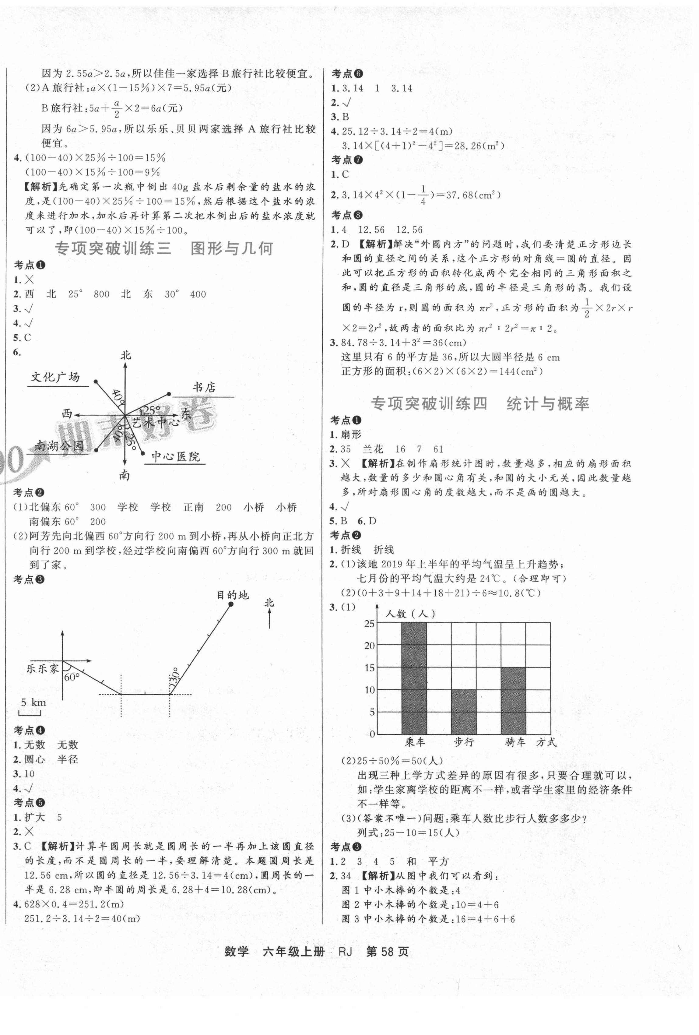 2020年名优100期末好卷六年级数学上册人教版 参考答案第2页