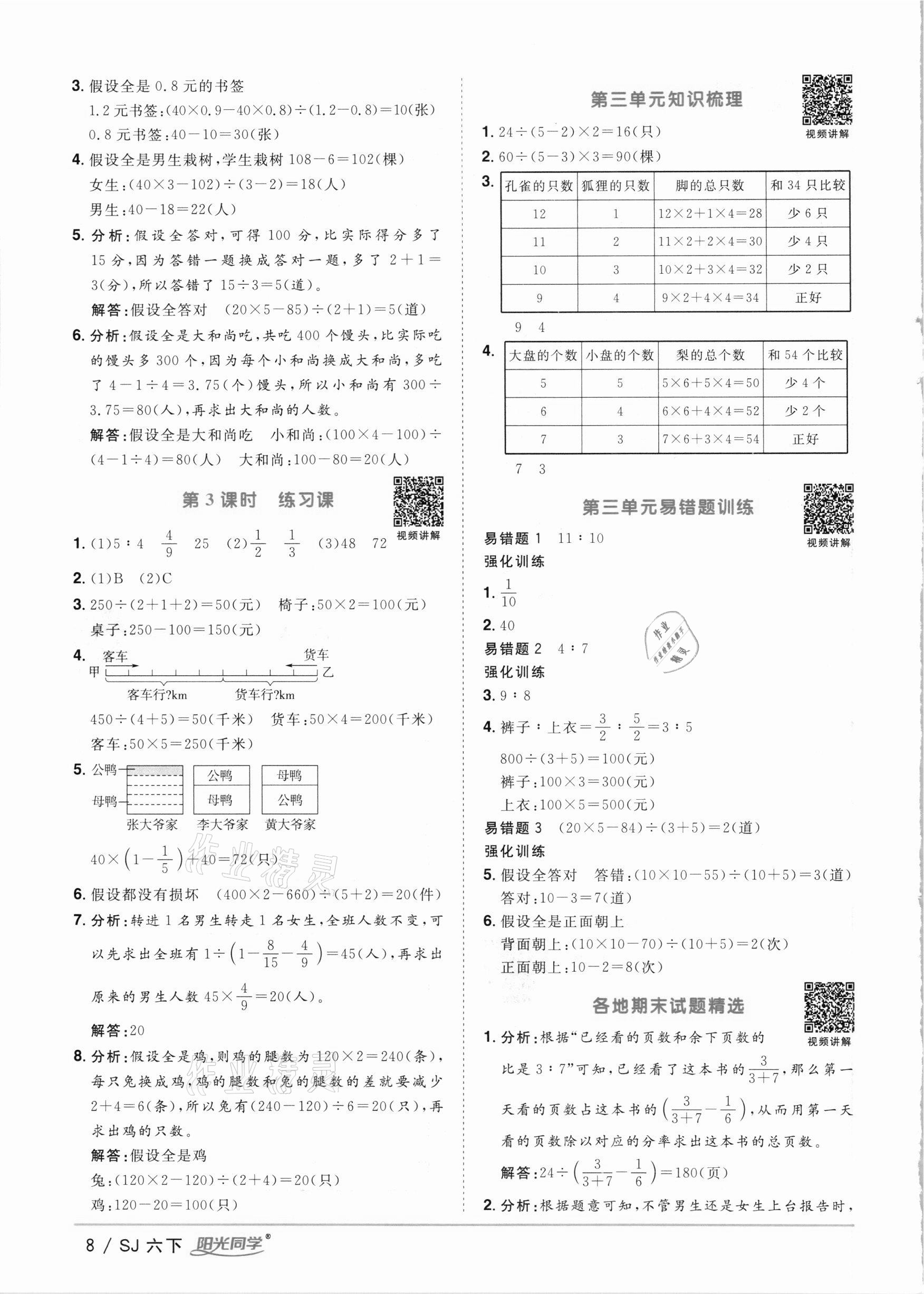 2021年陽光同學(xué)課時優(yōu)化作業(yè)六年級數(shù)學(xué)下冊蘇教版 參考答案第8頁