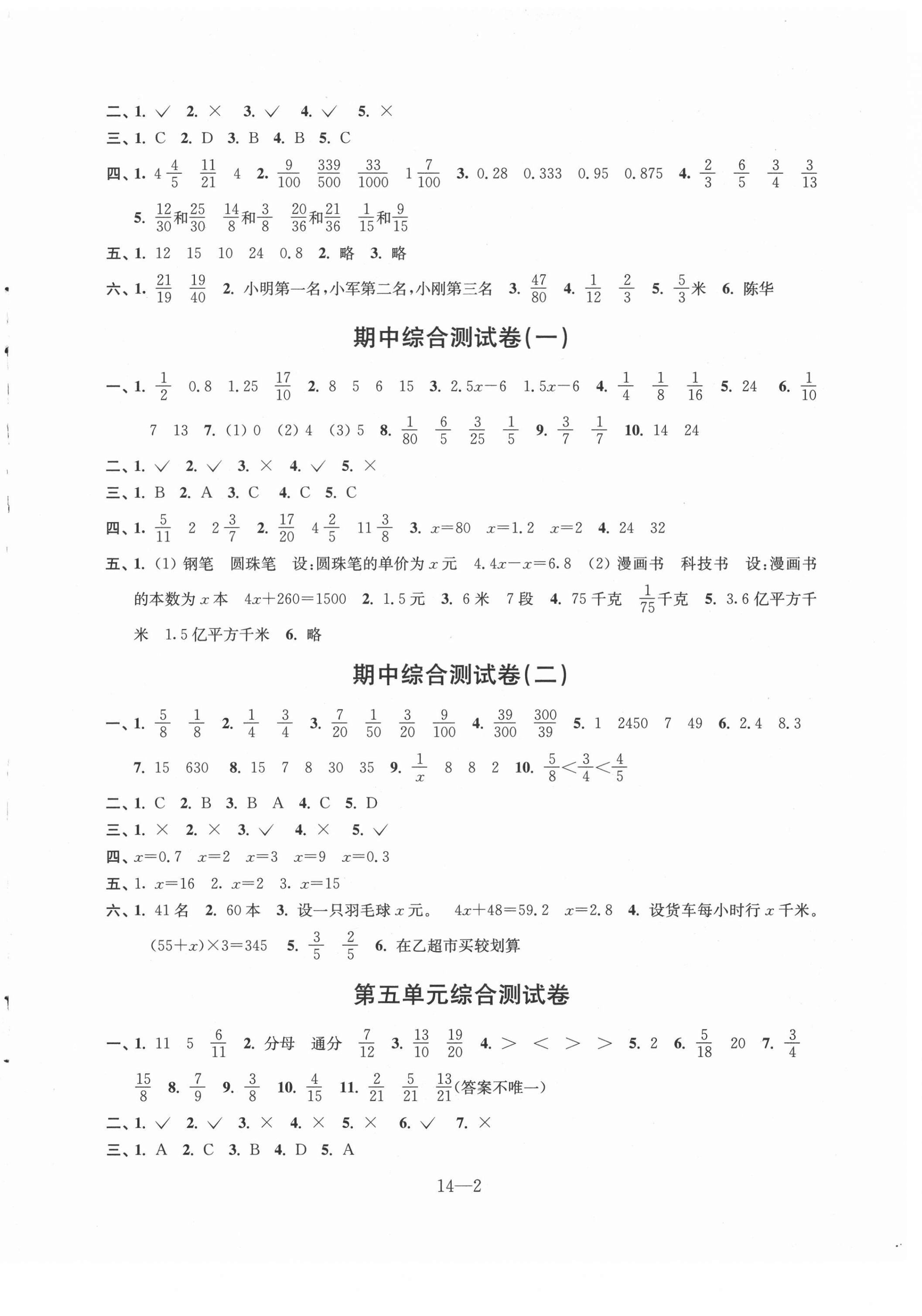 2021年数学同步练习配套试卷五年级下册苏教版江苏凤凰科学技术出版社 第2页
