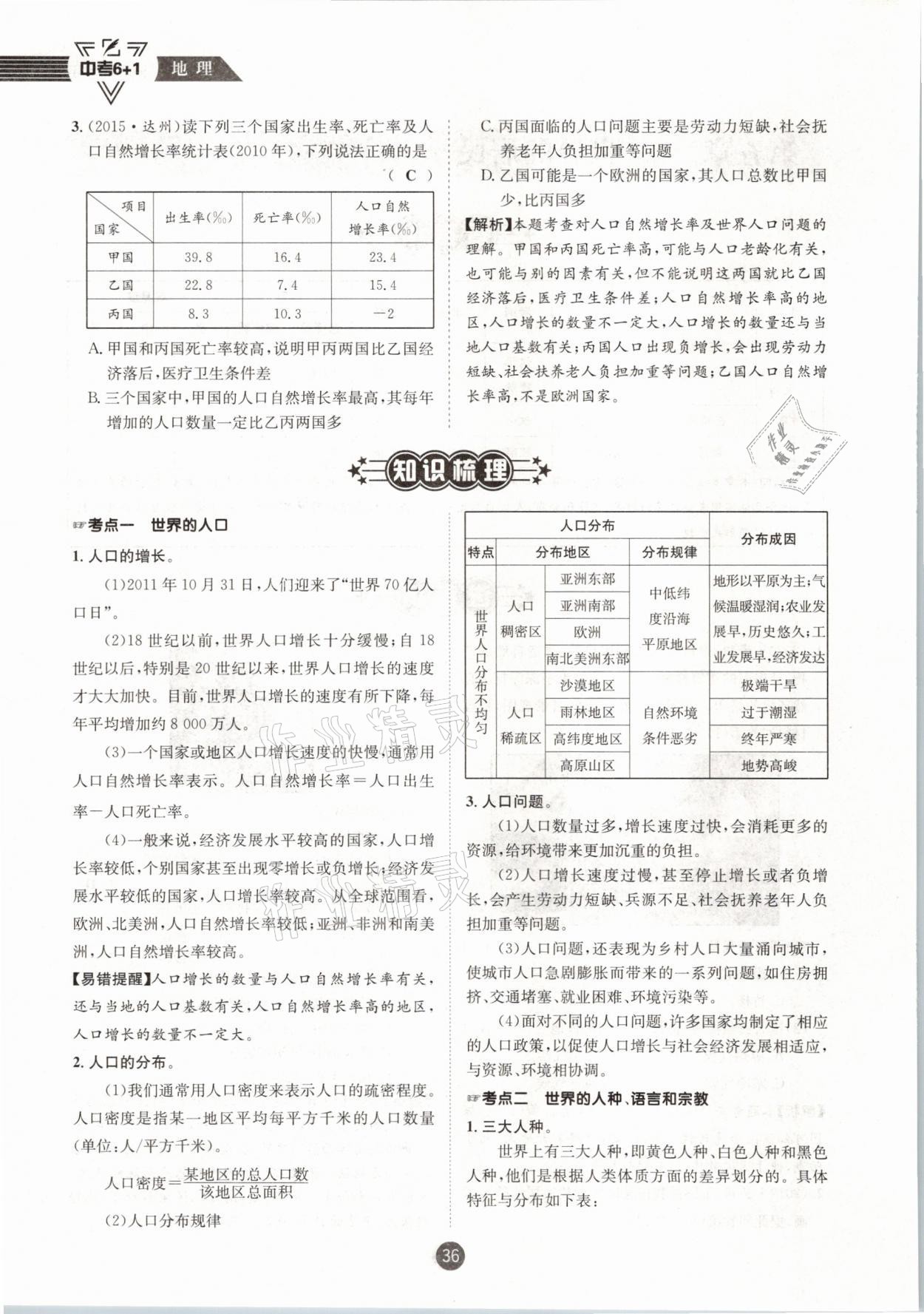 2021年中考6加1地理商務(wù)星球版達州專版 參考答案第36頁