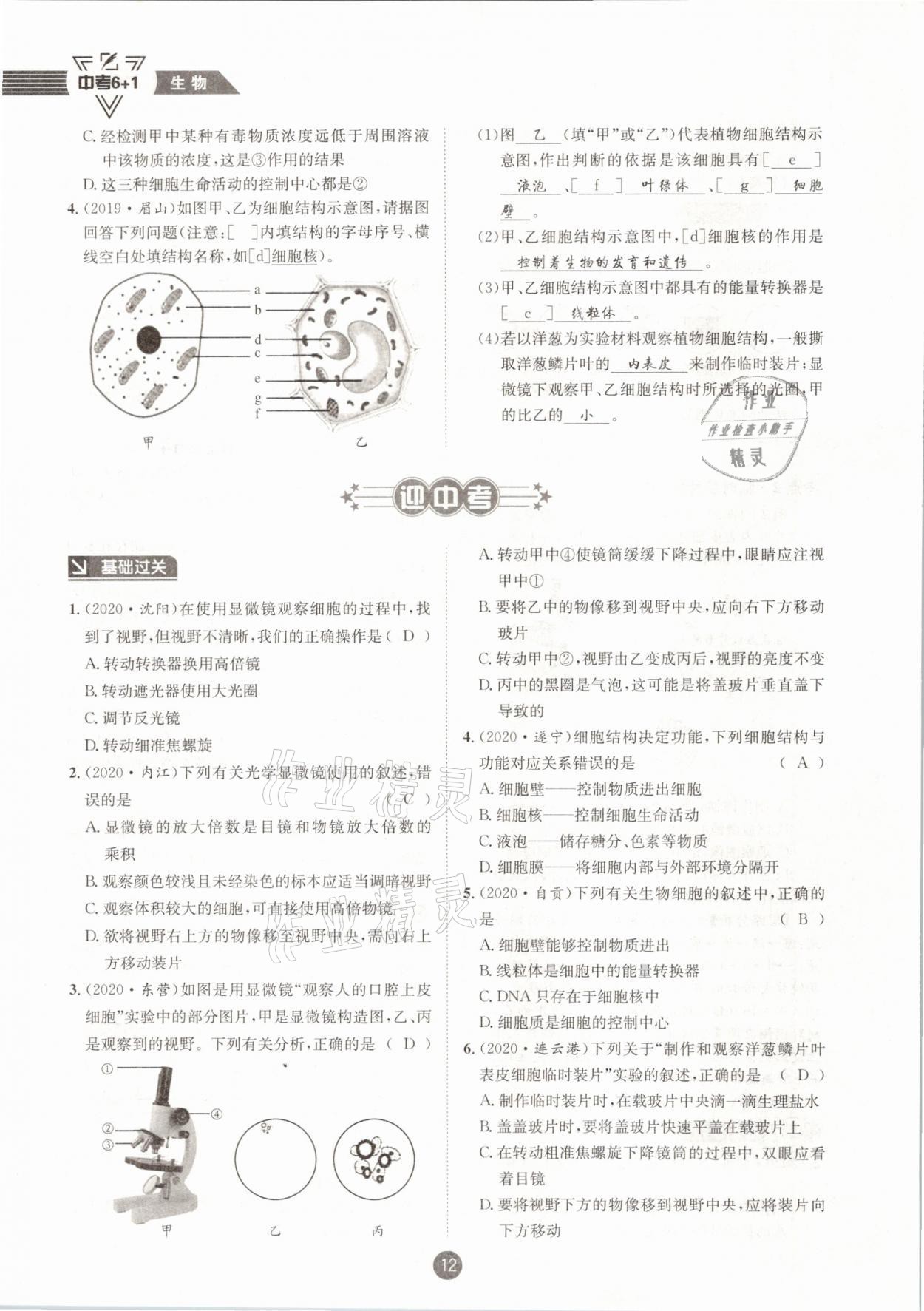 2021年中考6加1生物人教版達州專版 第12頁