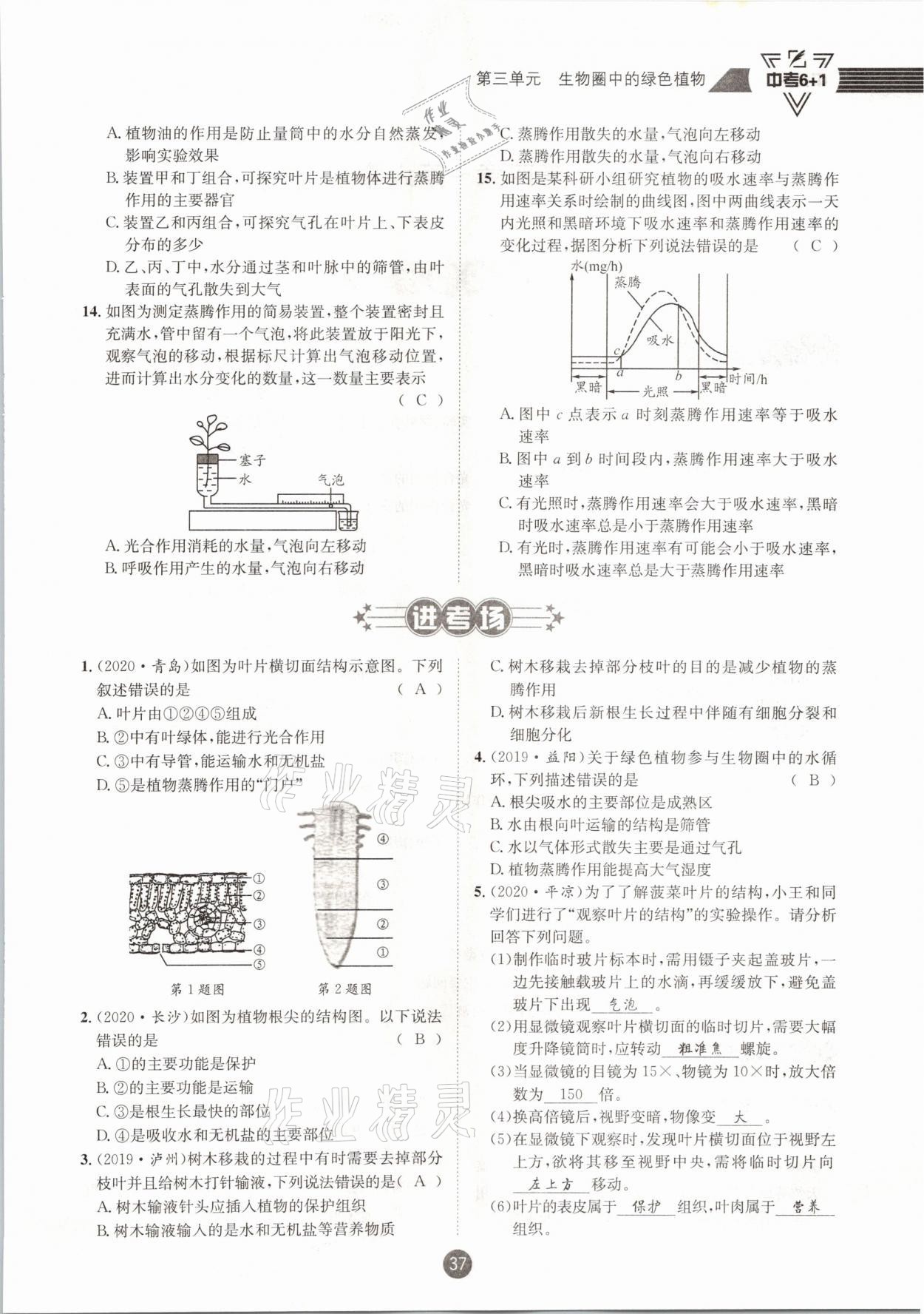 2021年中考6加1生物人教版達州專版 第37頁