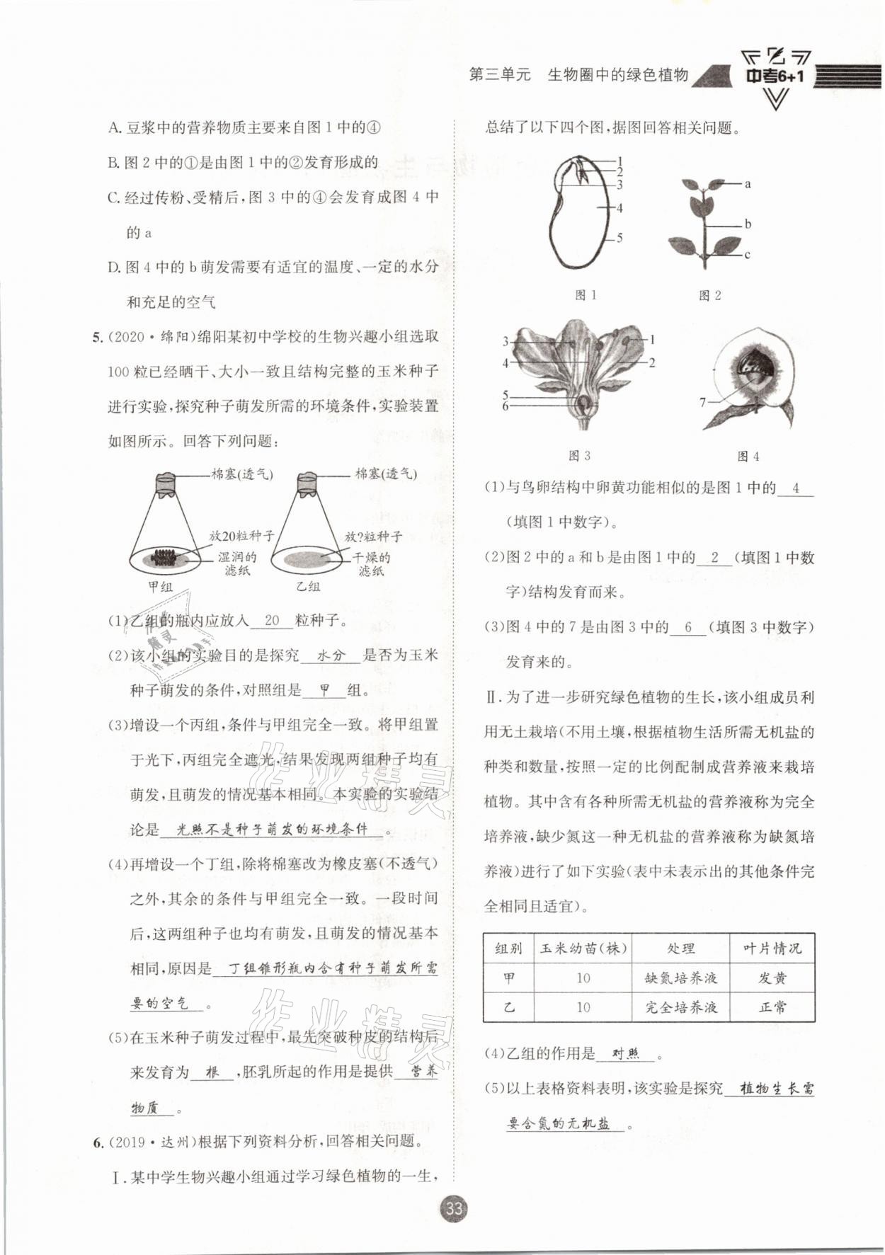 2021年中考6加1生物人教版達州專版 第33頁