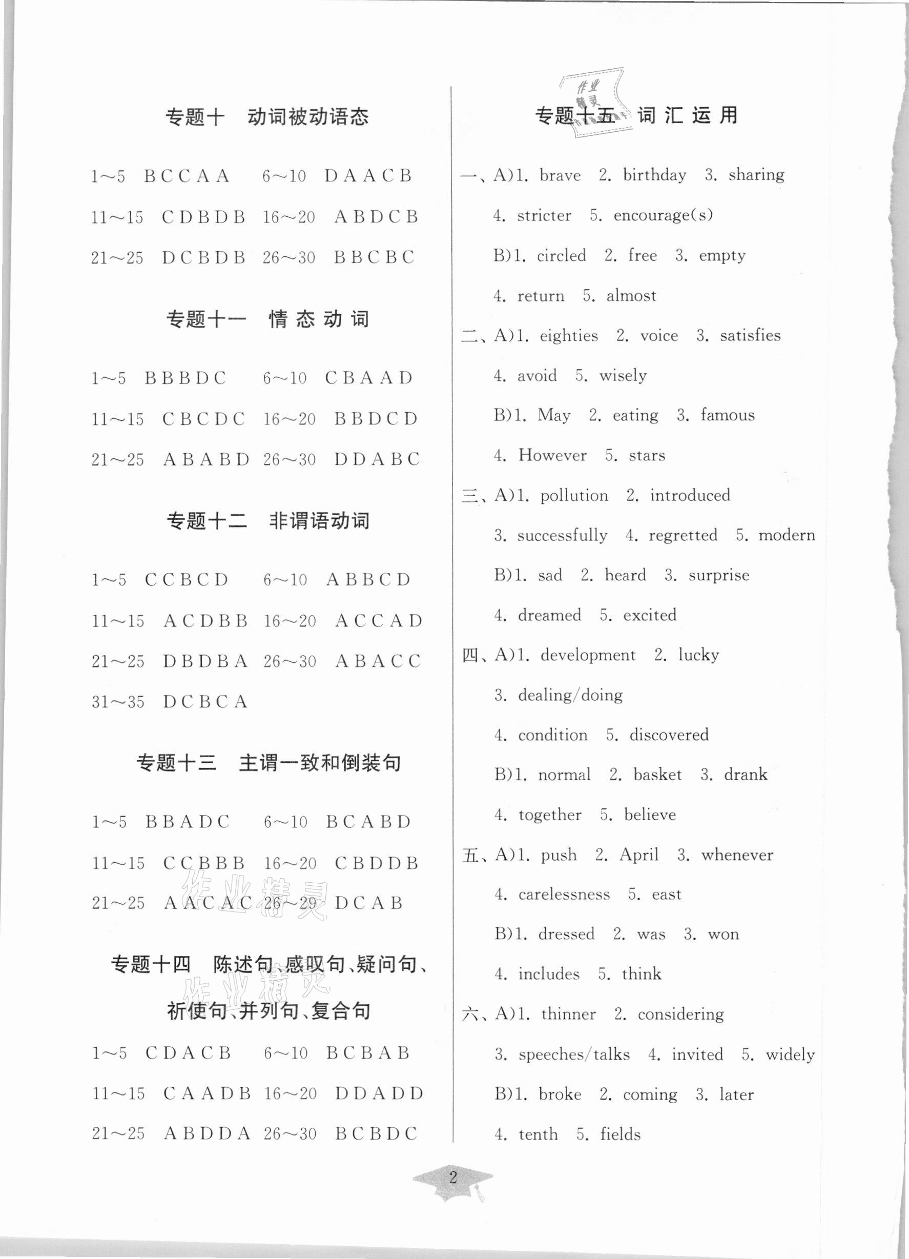 2021年中考復(fù)習(xí)指南中考專(zhuān)題強(qiáng)化訓(xùn)練卷英語(yǔ) 參考答案第2頁(yè)