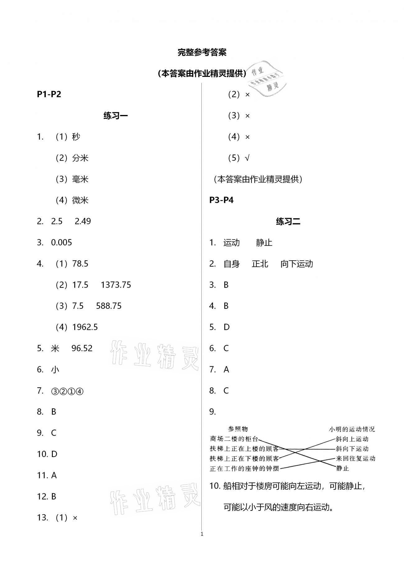 2021年新課堂寒假生活八年級物理人教版 參考答案第1頁