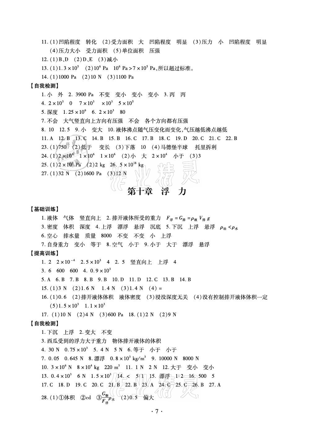 2021年中考總復(fù)習(xí)物理新疆文化出版社 參考答案第7頁