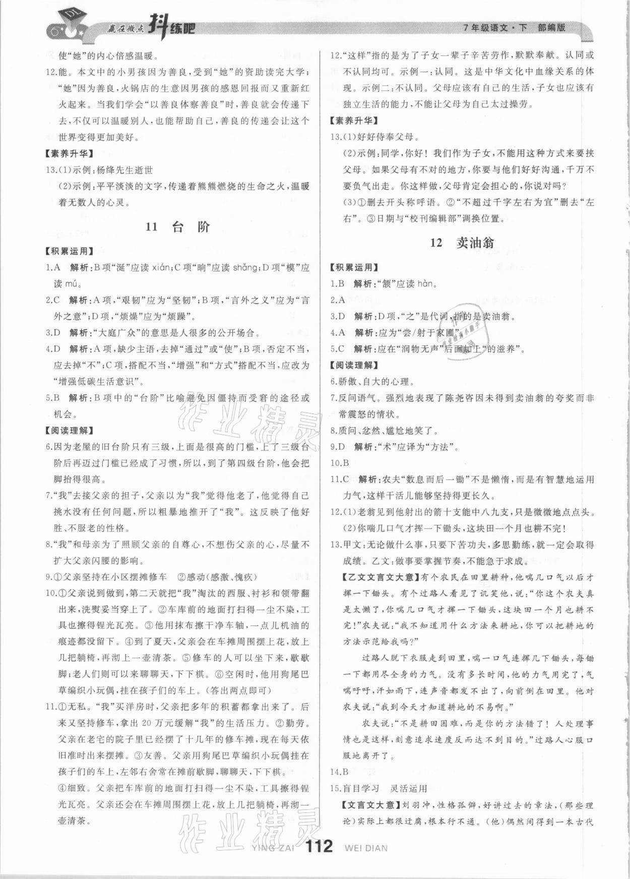 2021年抖練吧七年級(jí)語文下冊部編版 參考答案第6頁