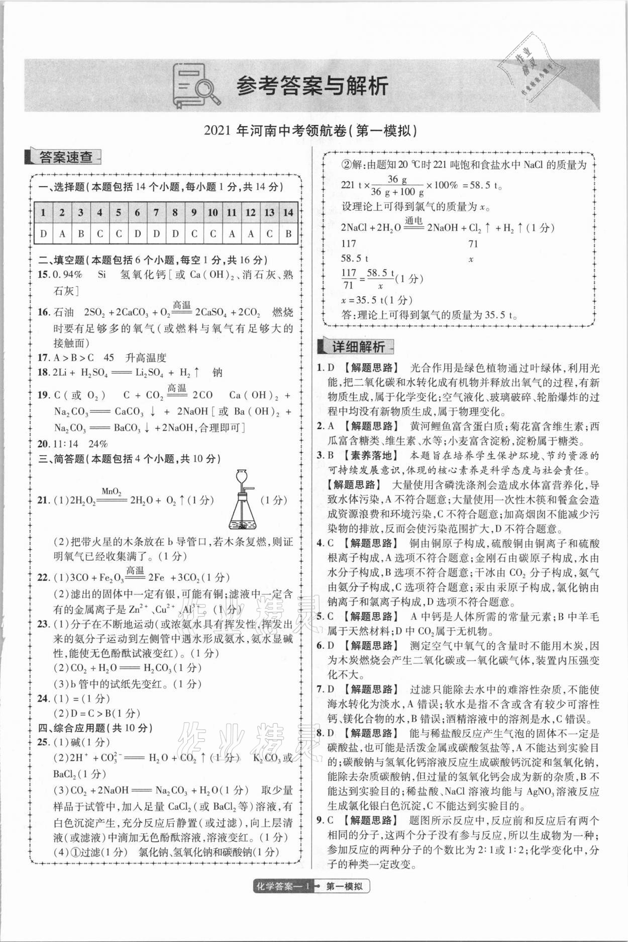 2021年金考卷百校聯(lián)盟系列中考領(lǐng)航卷化學(xué)河南專版 第1頁