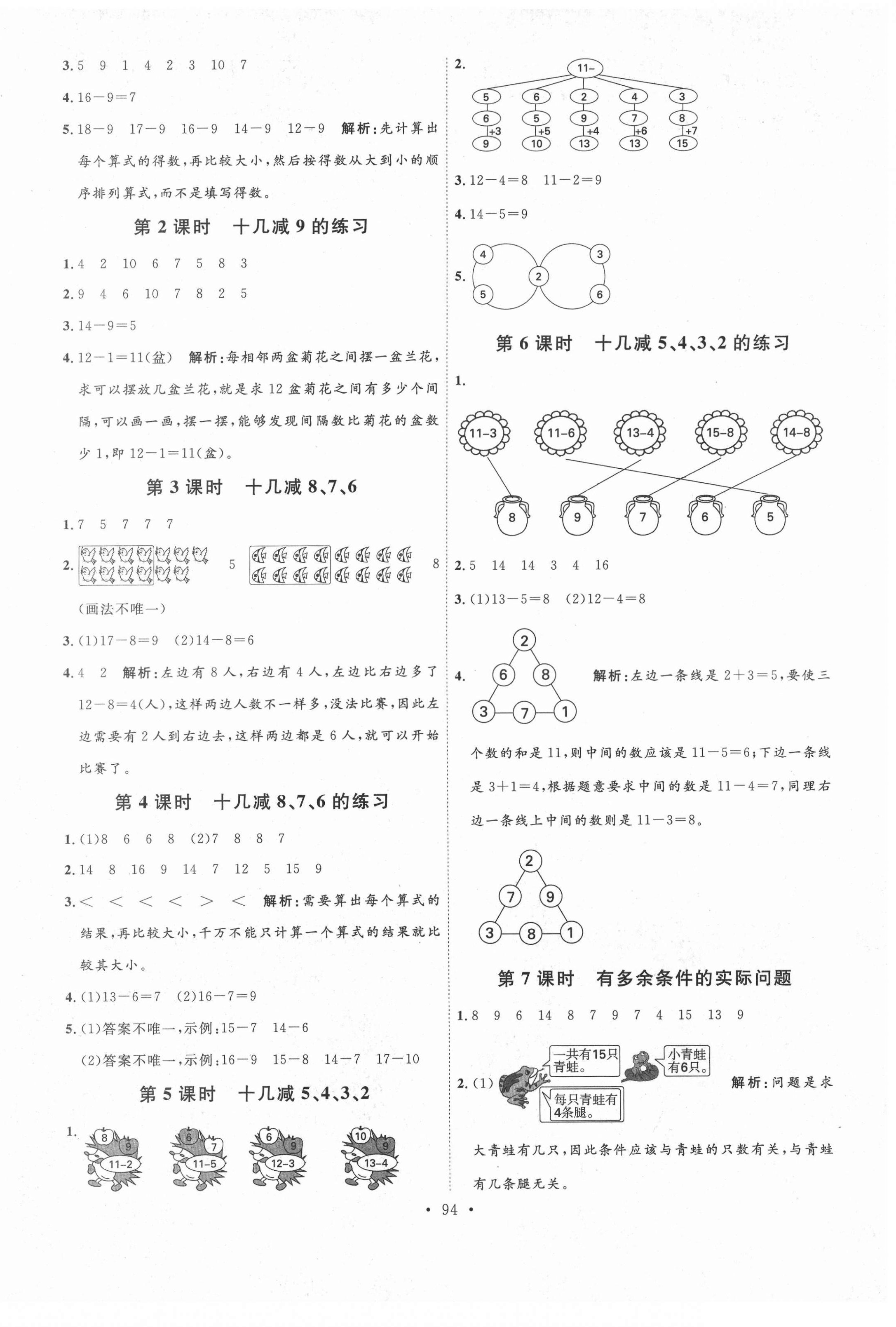 2021年每时每刻快乐优加作业本一年级数学下册人教版P版 参考答案第2页