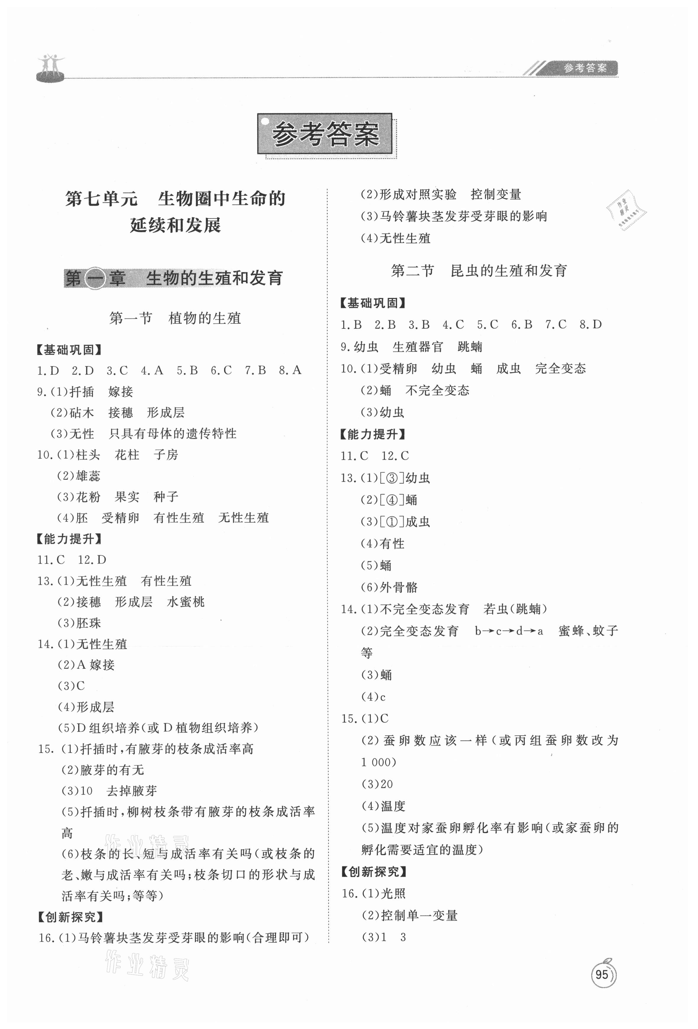 2021年初中同步練習(xí)冊八年級生物下冊人教版山東友誼出版社 第1頁