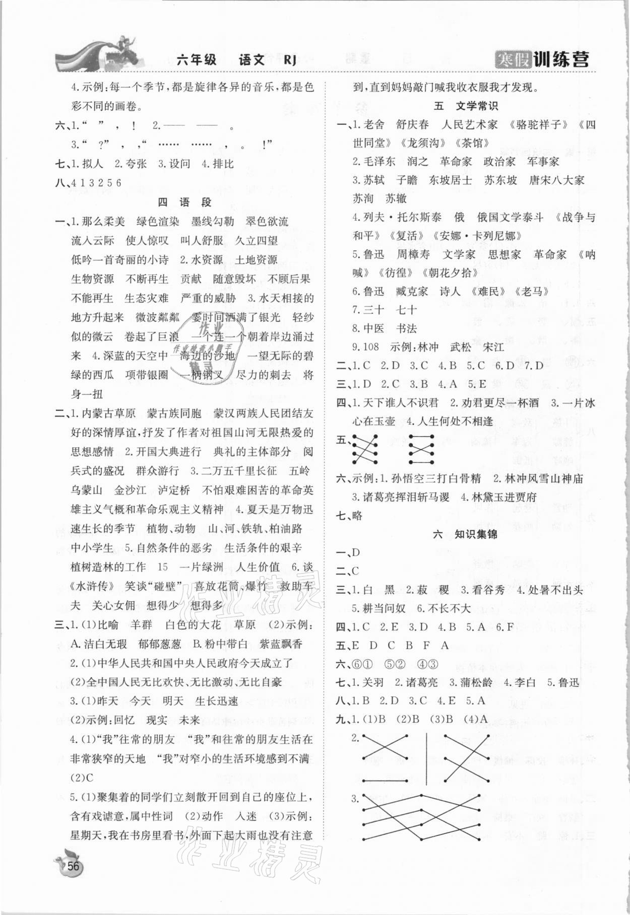 2021年寒假訓(xùn)練營六年級語文人教版合肥工業(yè)大學(xué)出版社 第2頁