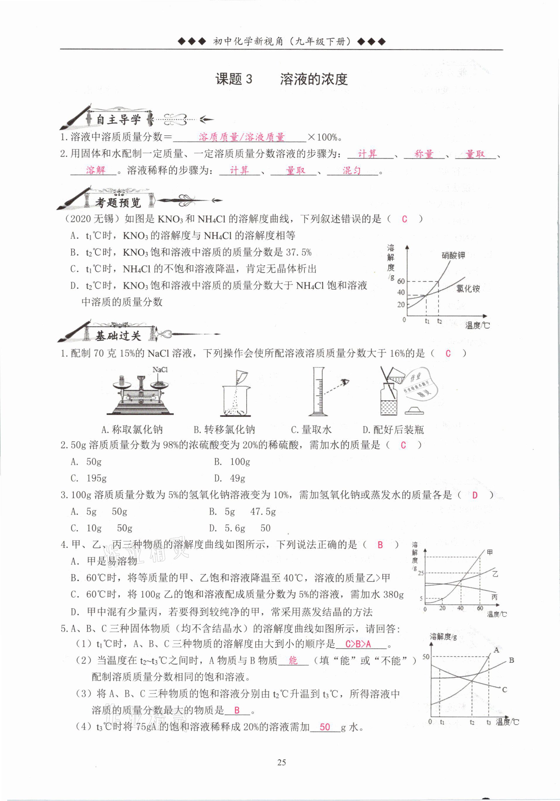 2021年新視角教輔系列叢書九年級化學下冊人教版 參考答案第25頁