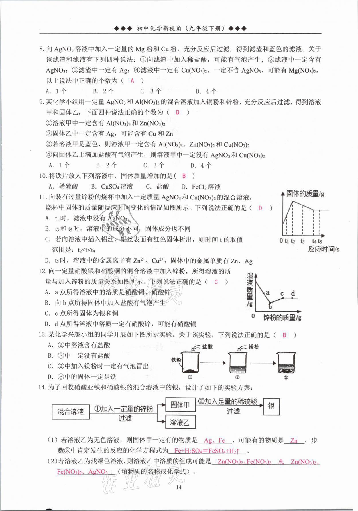 2021年新視角教輔系列叢書(shū)九年級(jí)化學(xué)下冊(cè)人教版 參考答案第14頁(yè)