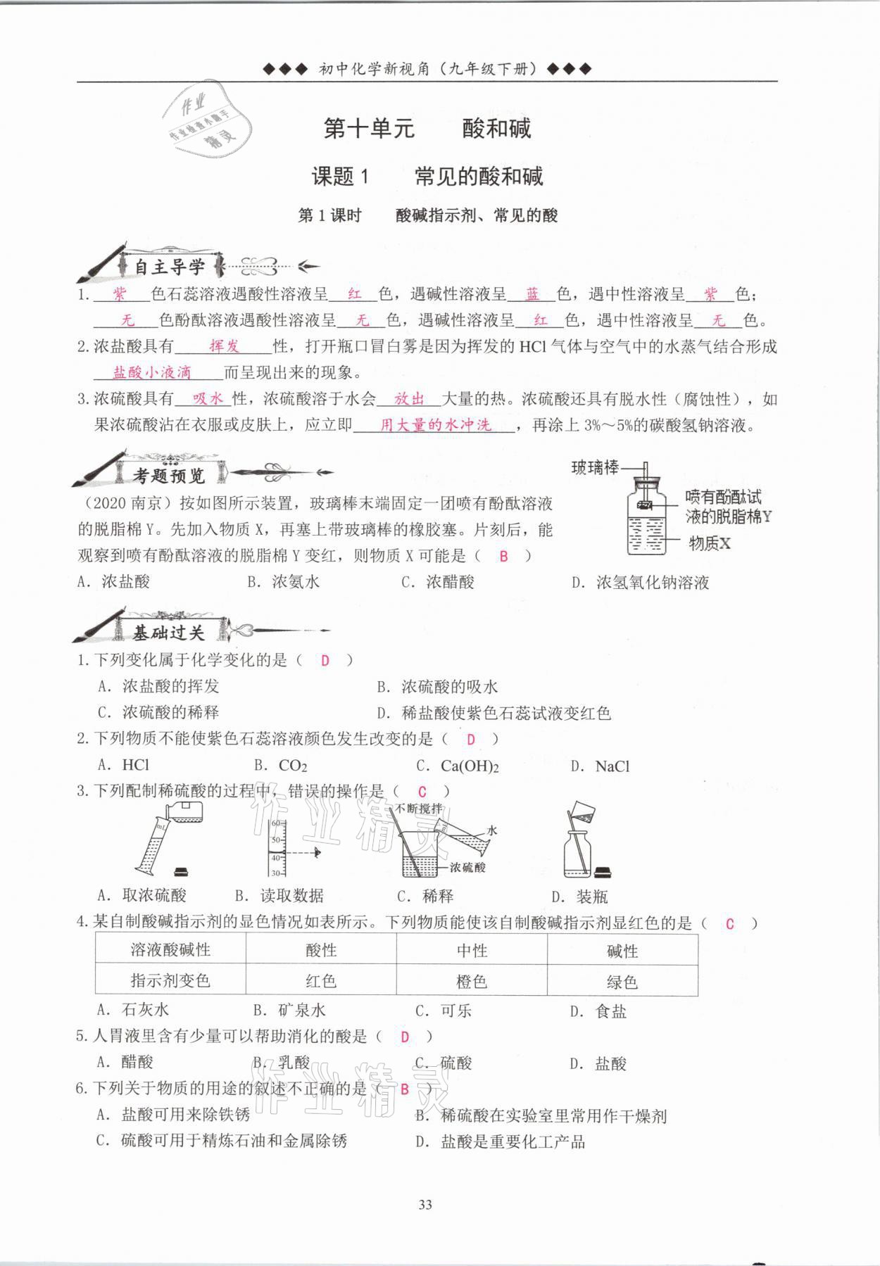 2021年新视角教辅系列丛书九年级化学下册人教版 参考答案第33页