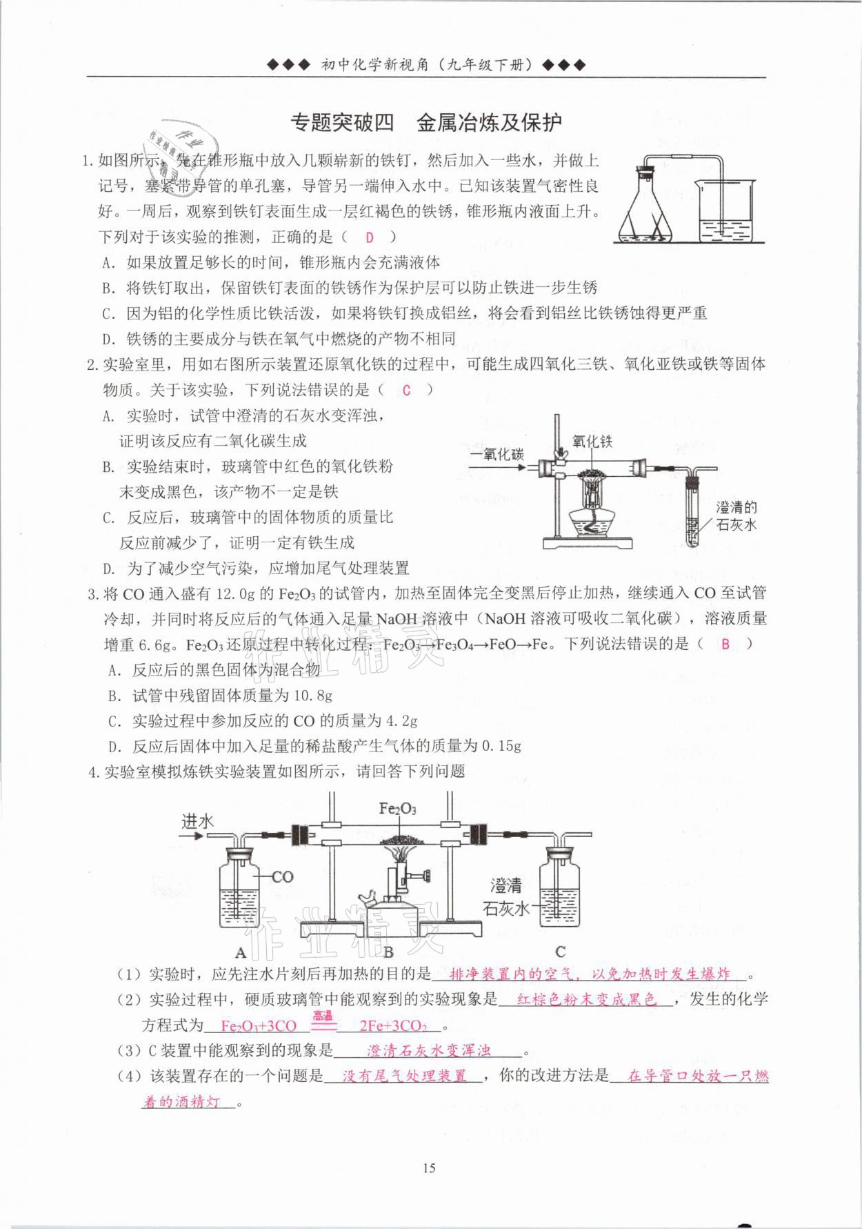 2021年新视角教辅系列丛书九年级化学下册人教版 参考答案第15页