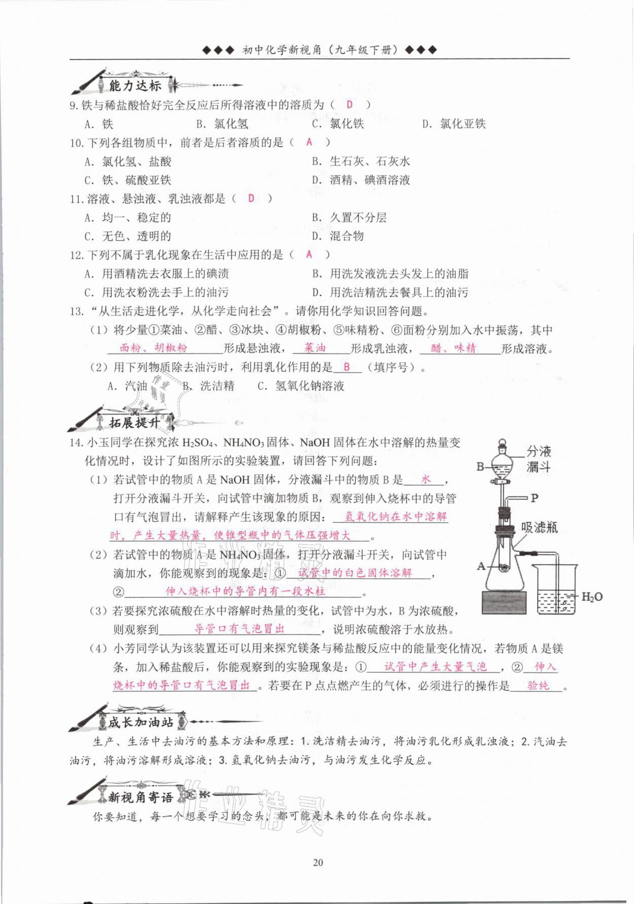 2021年新視角教輔系列叢書九年級(jí)化學(xué)下冊(cè)人教版 參考答案第20頁(yè)