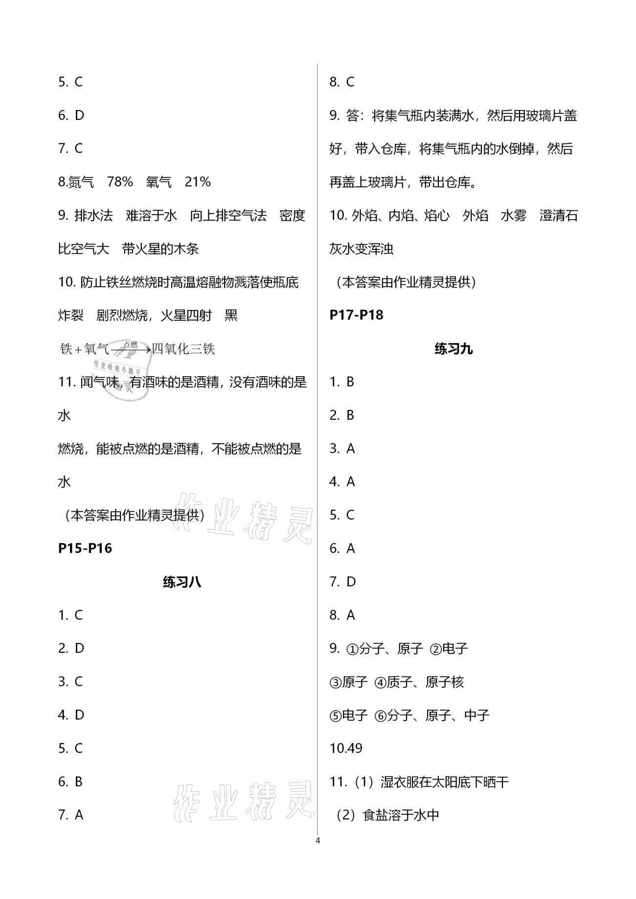 2021年新課堂寒假生活九年級化學人教版 參考答案第4頁