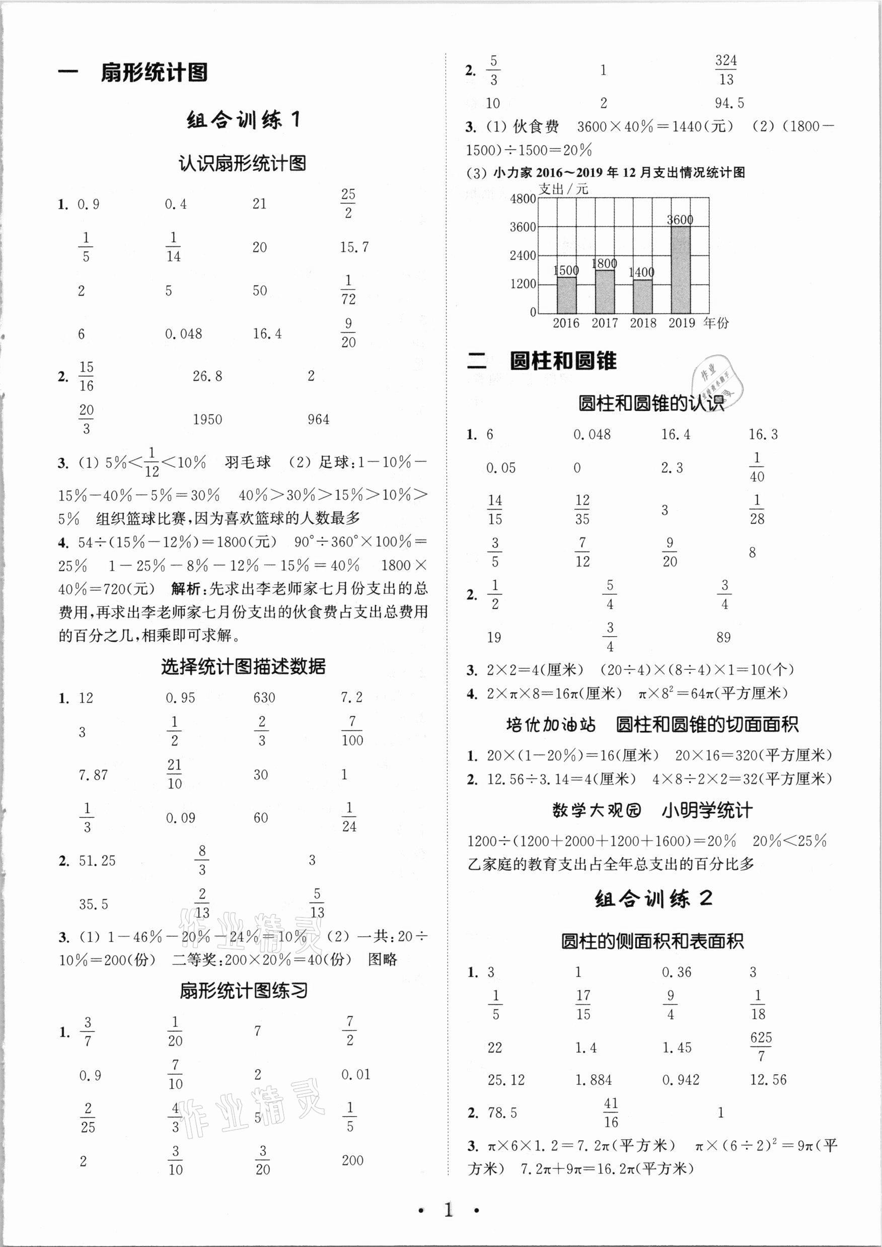 2021年通城学典小学数学培优组合训练六年级下册苏教版 参考答案第1页