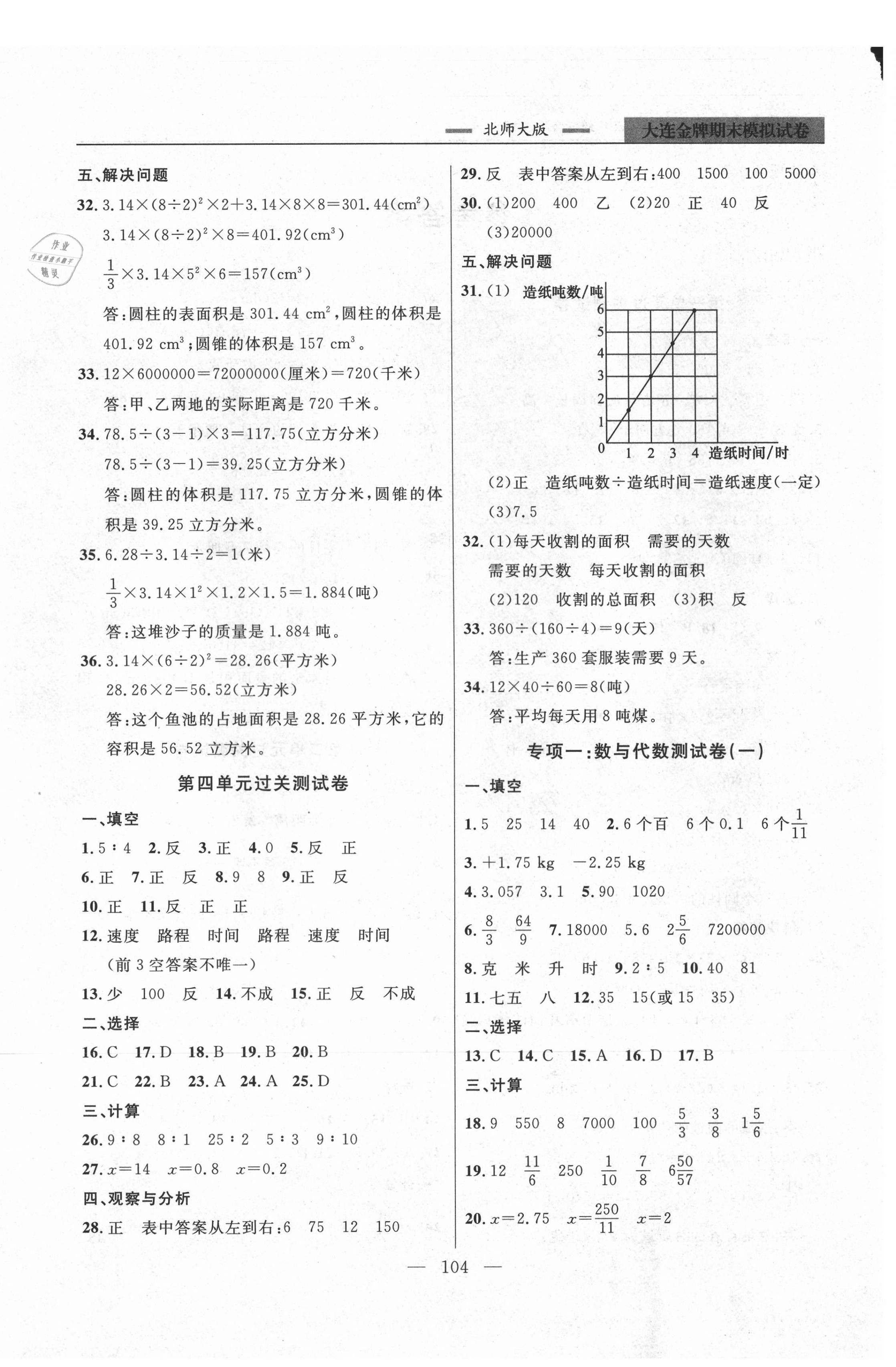 2021年大連金牌期末模擬試卷六年級數(shù)學(xué)第二學(xué)期北師大版 第4頁