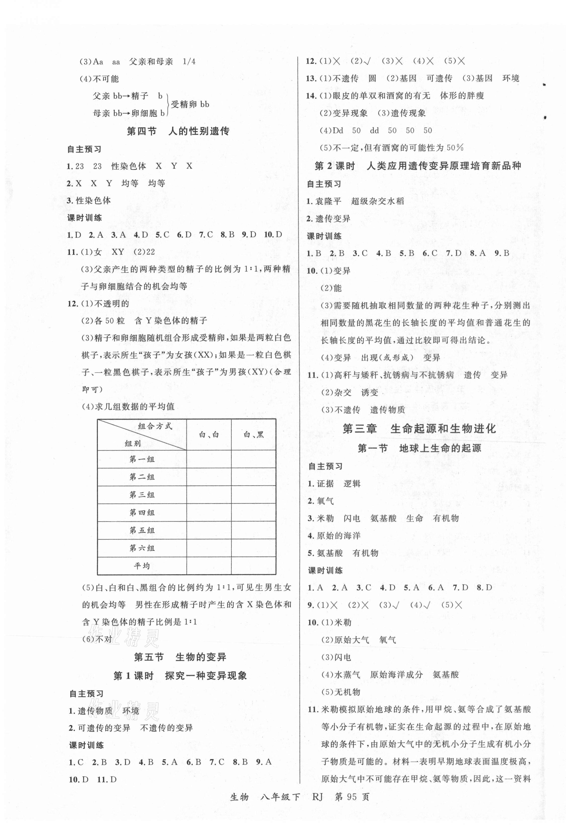 2021年一线课堂学业测评八年级生物下册人教版 第3页