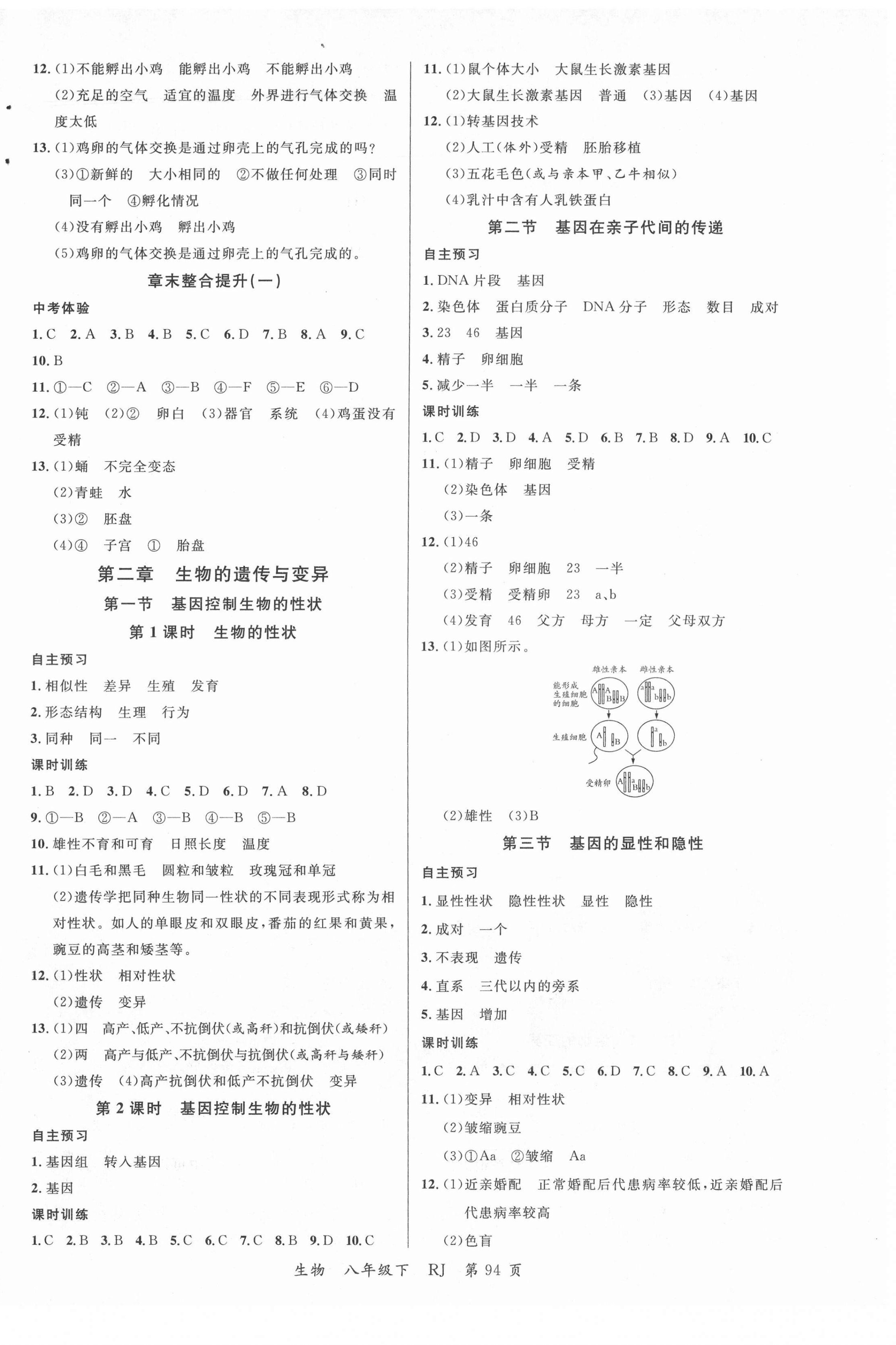 2021年一线课堂学业测评八年级生物下册人教版 第2页