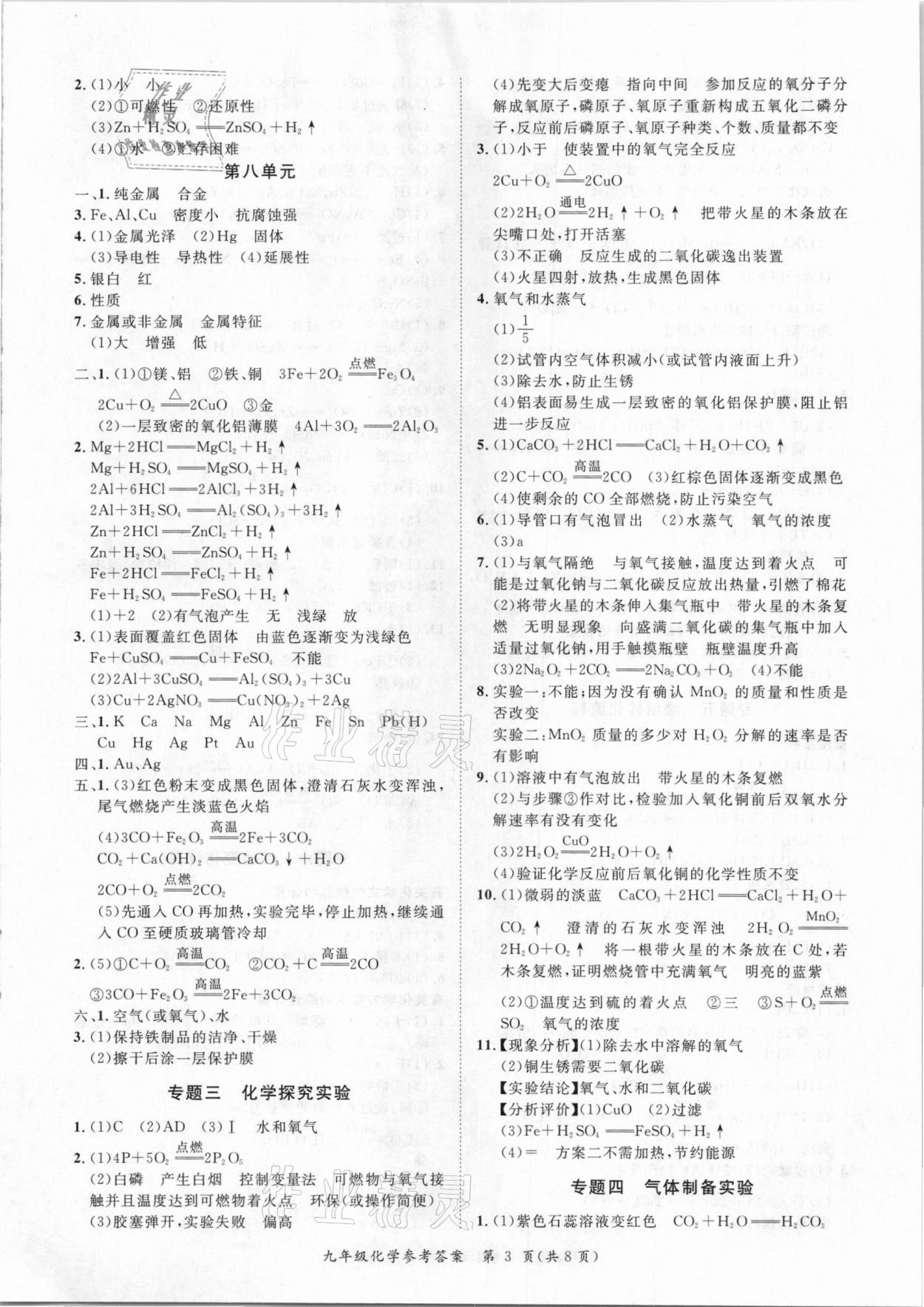 2021年假期作业+期末复习九年级化学深圳专版 第3页