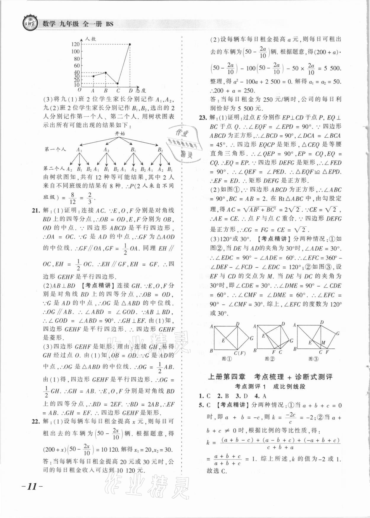 2021年王朝霞考點(diǎn)梳理時(shí)習(xí)卷九年級(jí)數(shù)學(xué)全一冊(cè)北師大版 參考答案第11頁(yè)