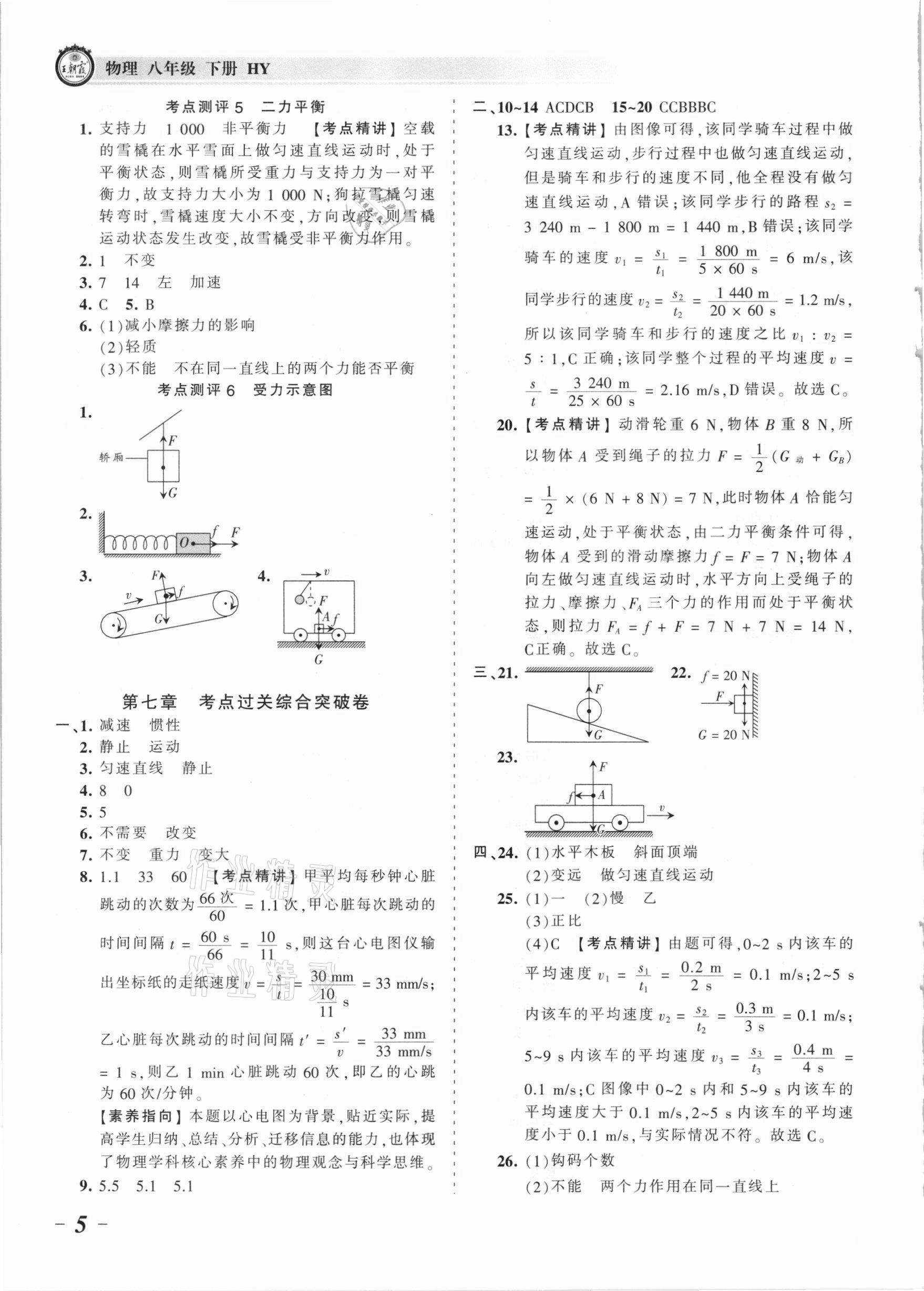 2021年王朝霞考點(diǎn)梳理時(shí)習(xí)卷八年級(jí)物理下冊(cè)滬粵版 參考答案第5頁