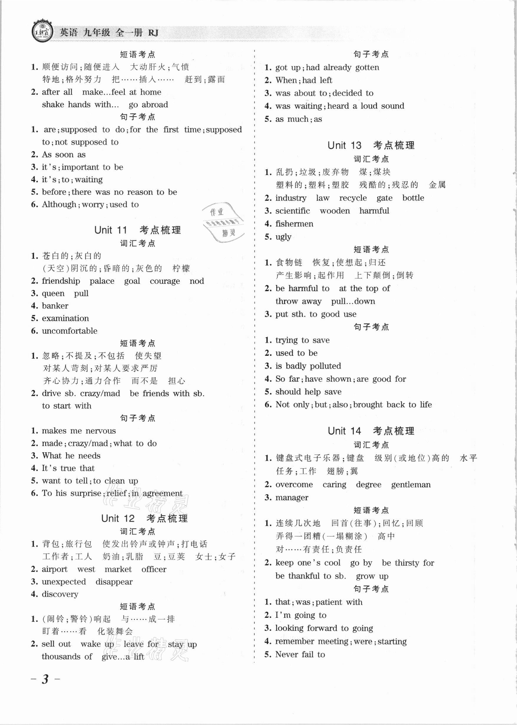 2021年王朝霞考點梳理時習卷九年級英語全一冊人教版 參考答案第3頁