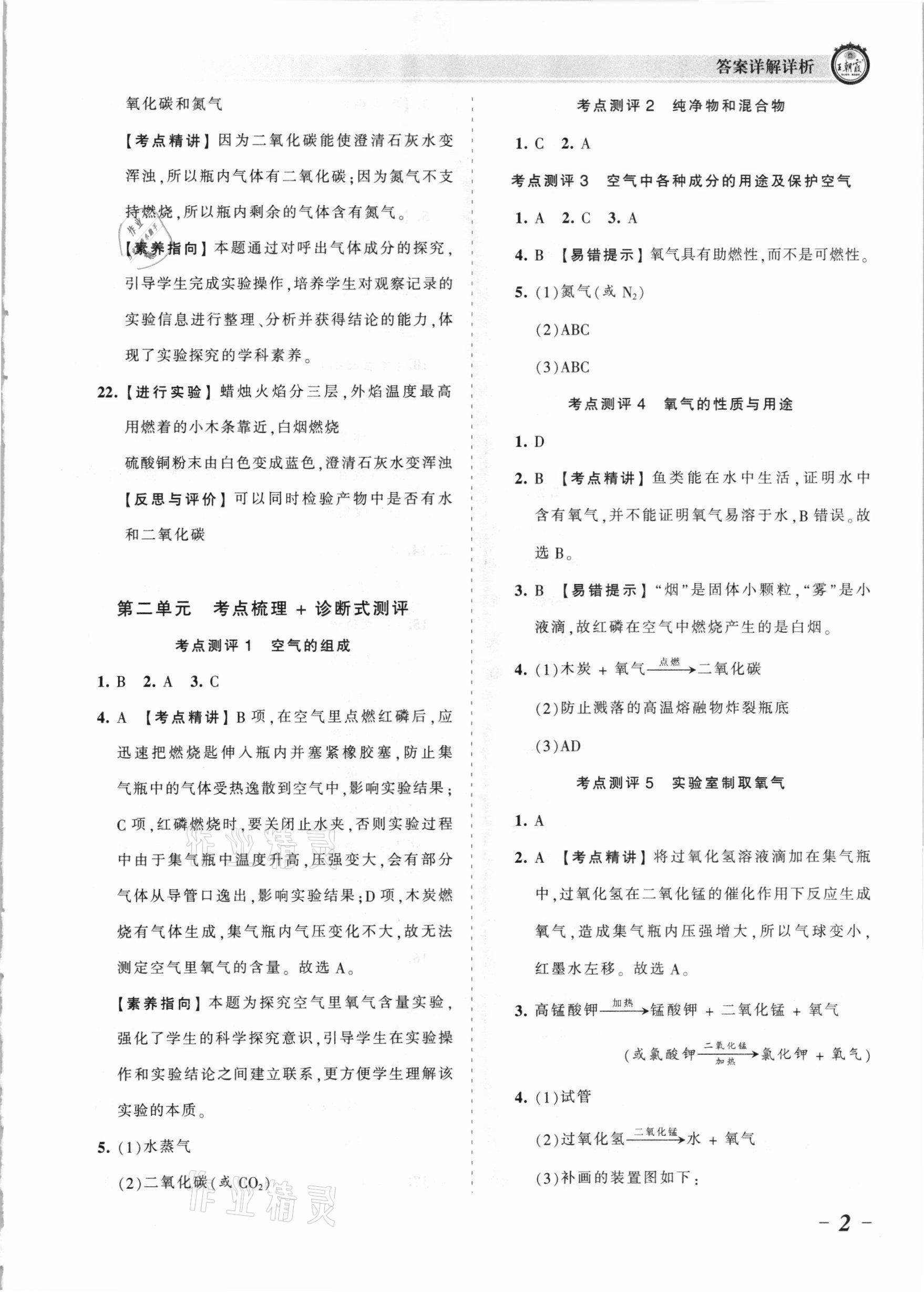 2021年王朝霞考点梳理时习卷九年级化学全一册人教版 参考答案第2页