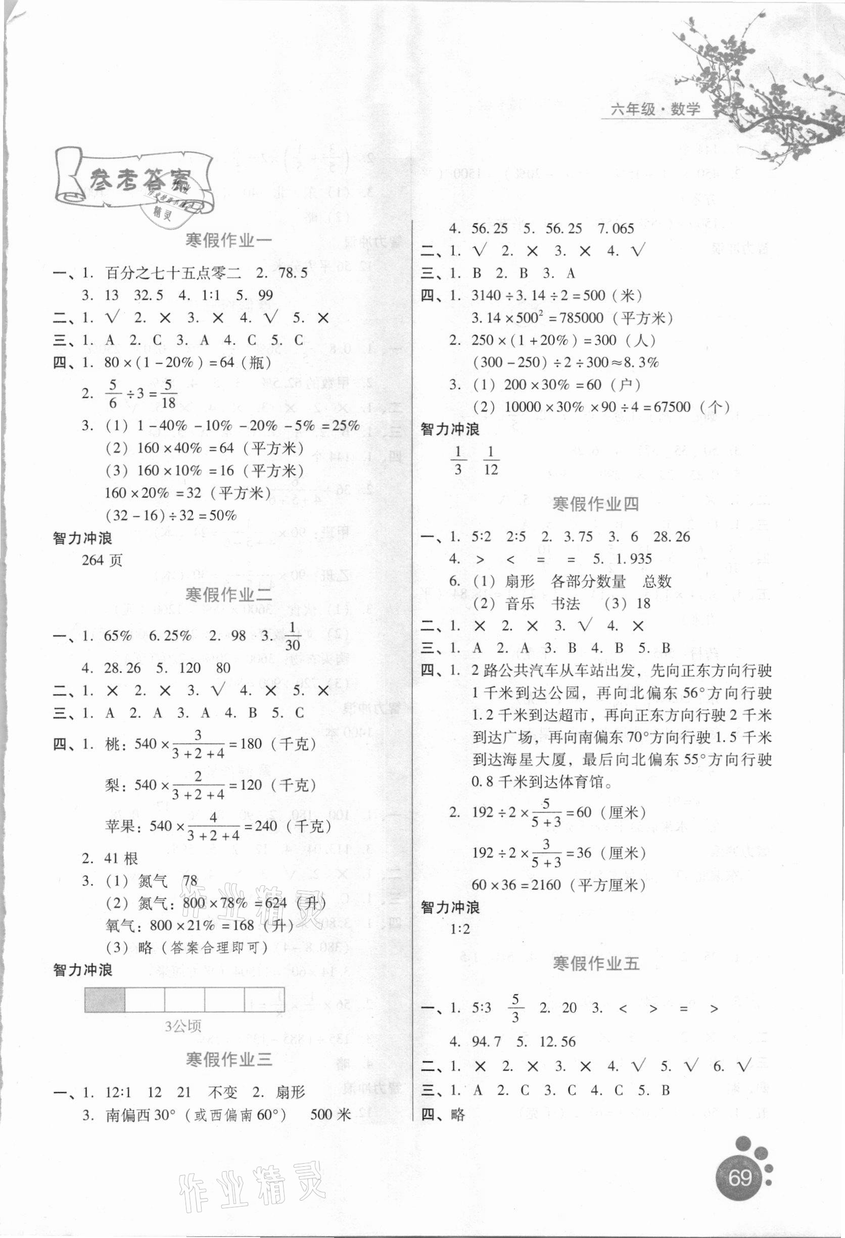 2021年寒假生活六年級數(shù)學(xué)通用版河北人民出版社 第1頁