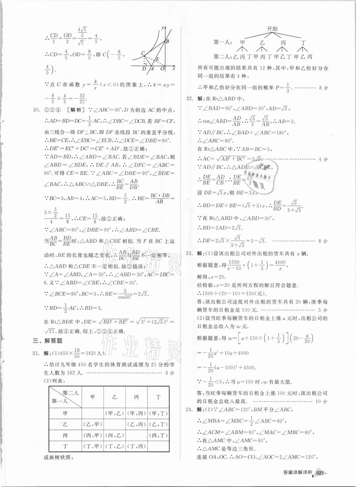 2021年全品中考優(yōu)選重組卷數(shù)學(xué)內(nèi)蒙古專版 參考答案第20頁