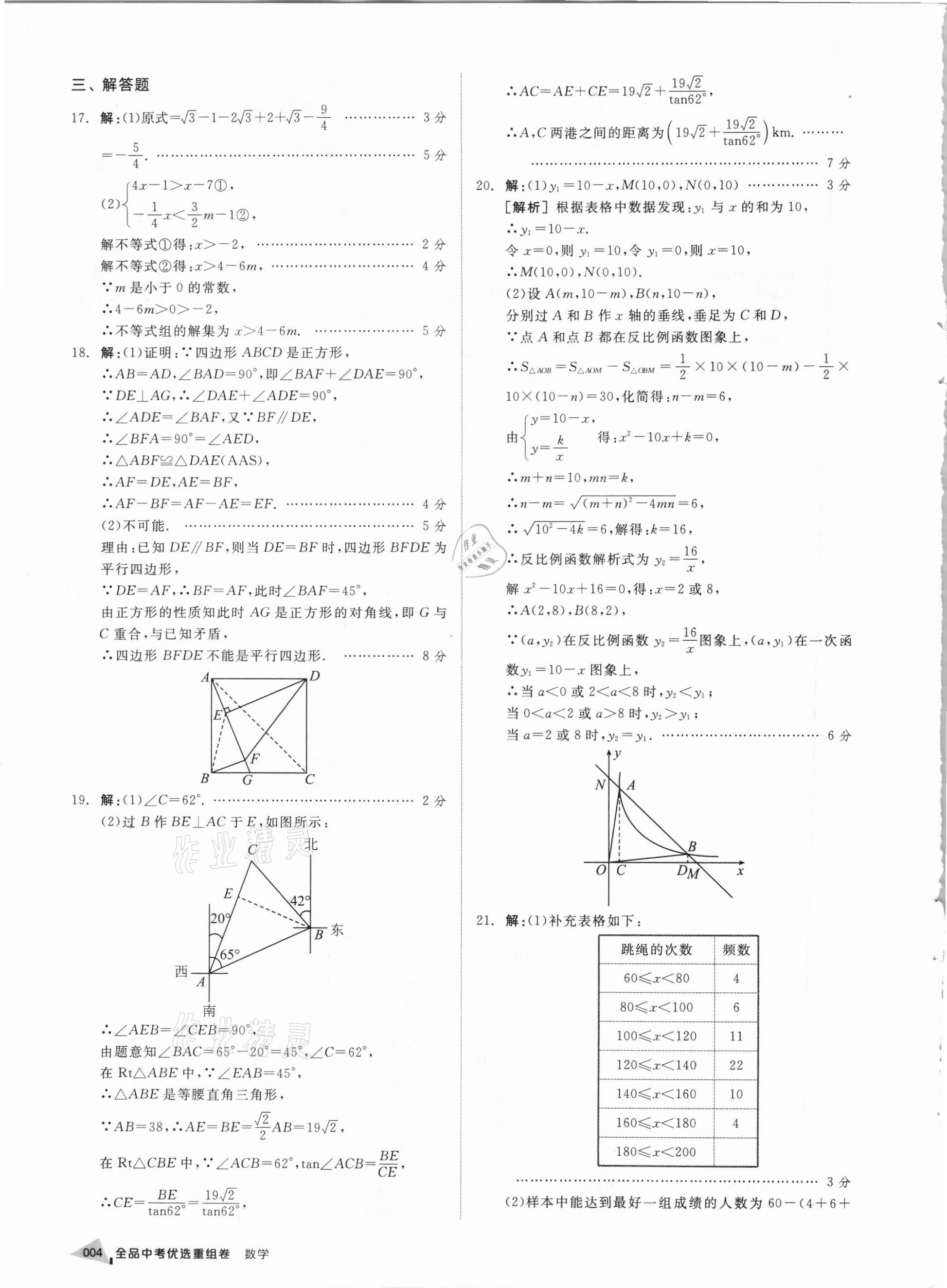 2021年全品中考優(yōu)選重組卷數(shù)學(xué)內(nèi)蒙古專版 參考答案第3頁