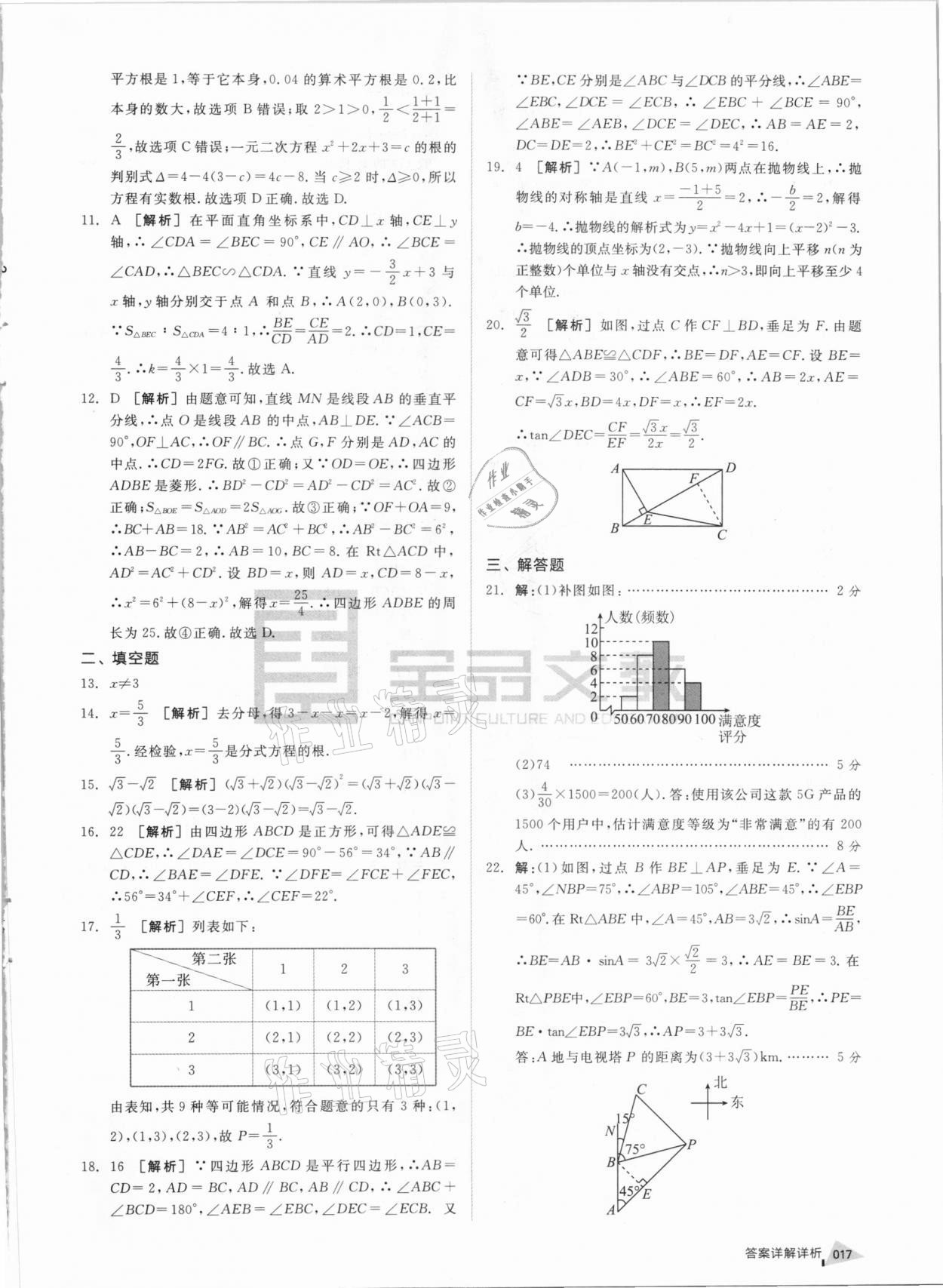 2021年全品中考優(yōu)選重組卷數(shù)學內(nèi)蒙古專版 參考答案第16頁