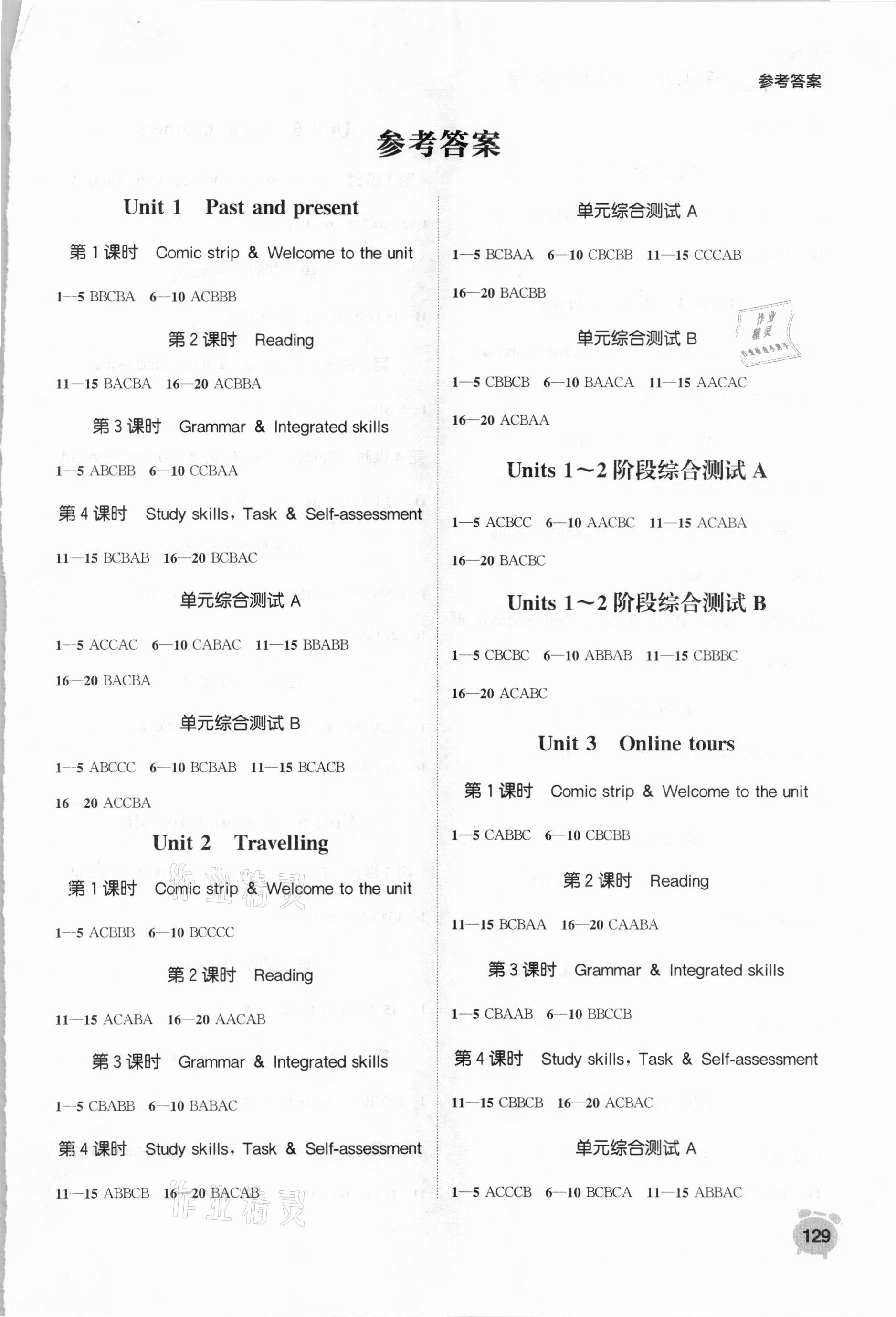 2021年通城學(xué)典課時作業(yè)本英語聽力八年級下冊江蘇專用 參考答案第1頁